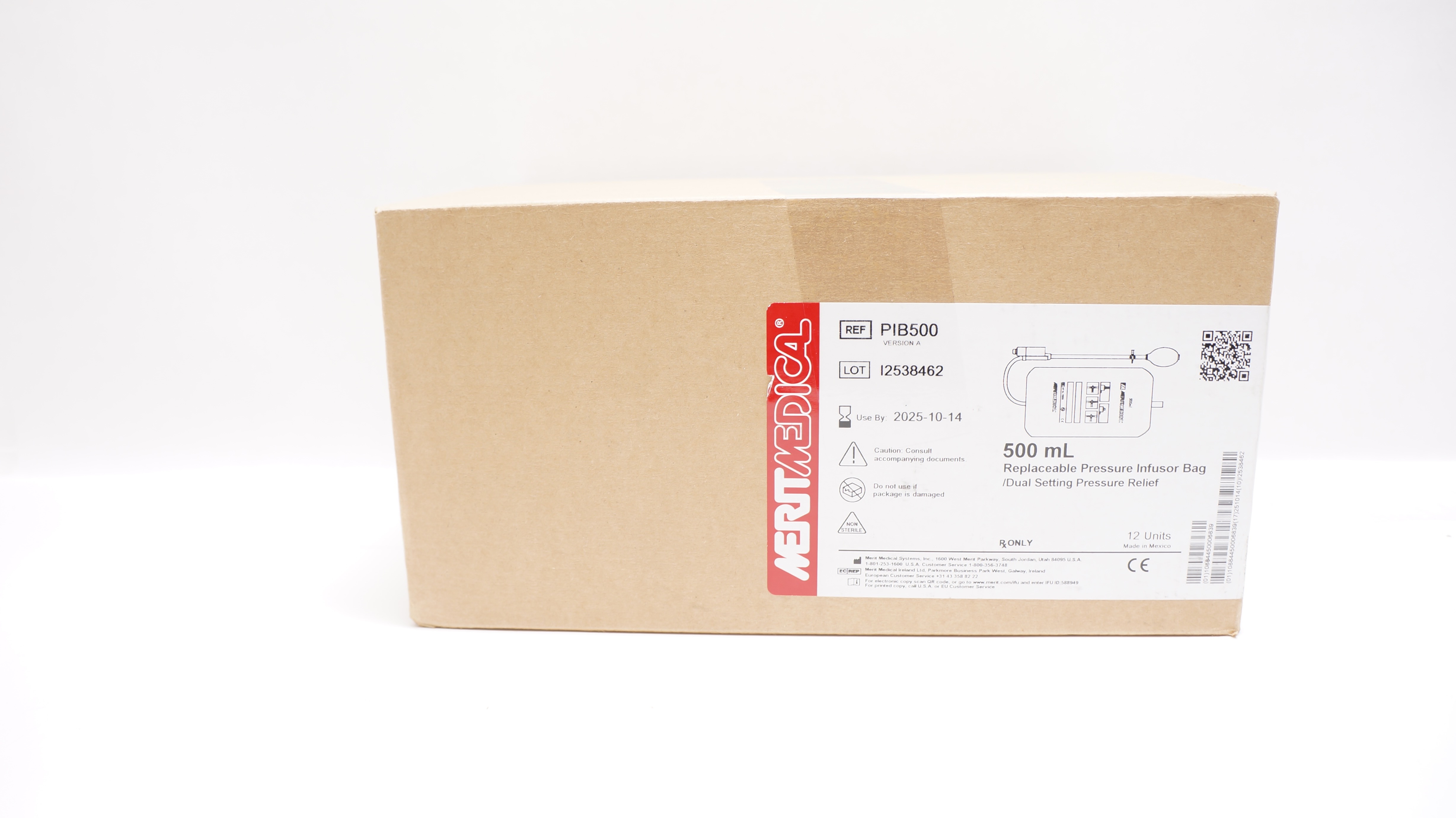 Merit Medical PIB500 500mL Pressure Infusion Bag - Box of 12