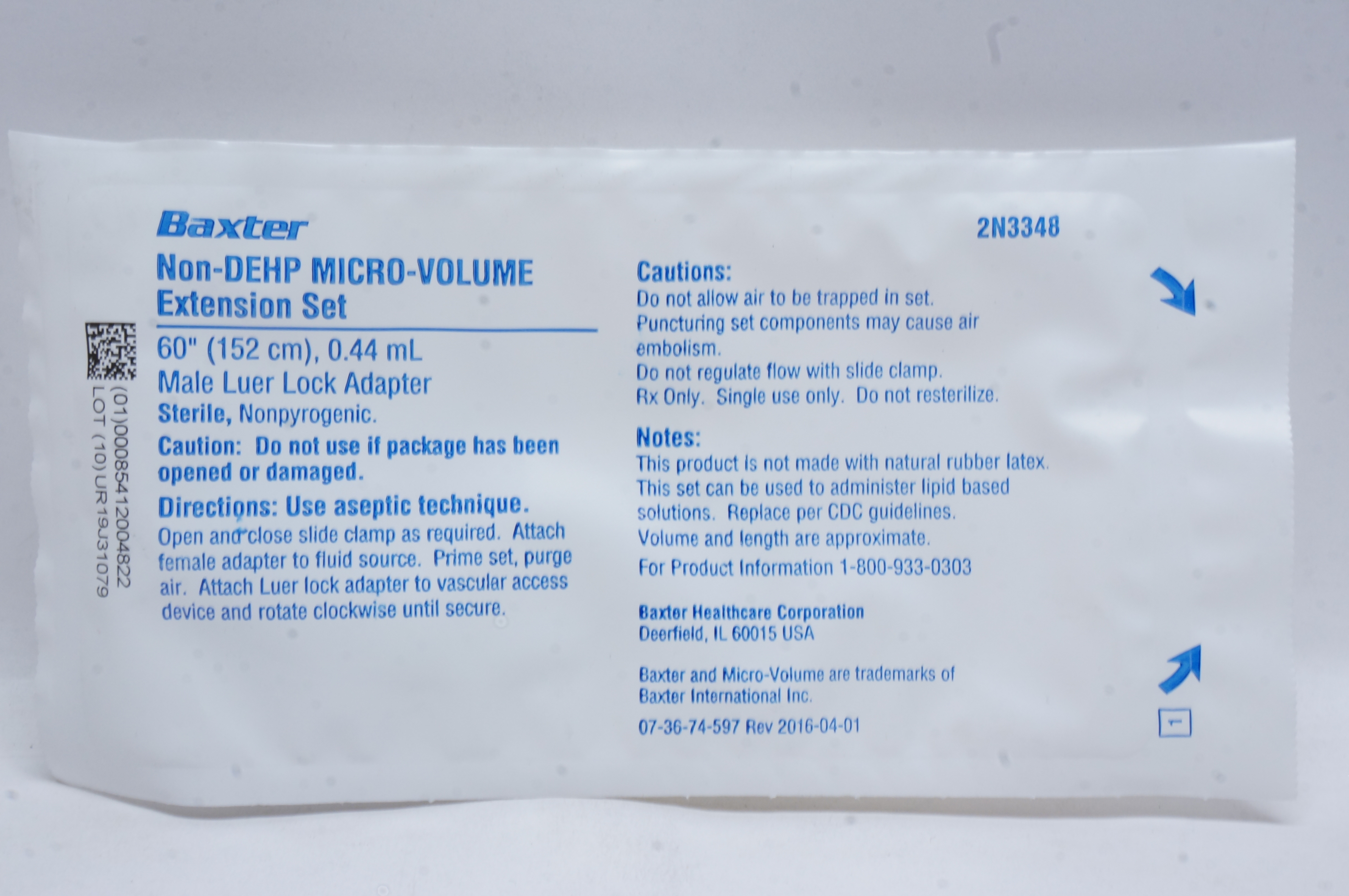 Baxter 2N3348 Non-DEHP Micro-Volume Extension Set 60inch, 0.44ml