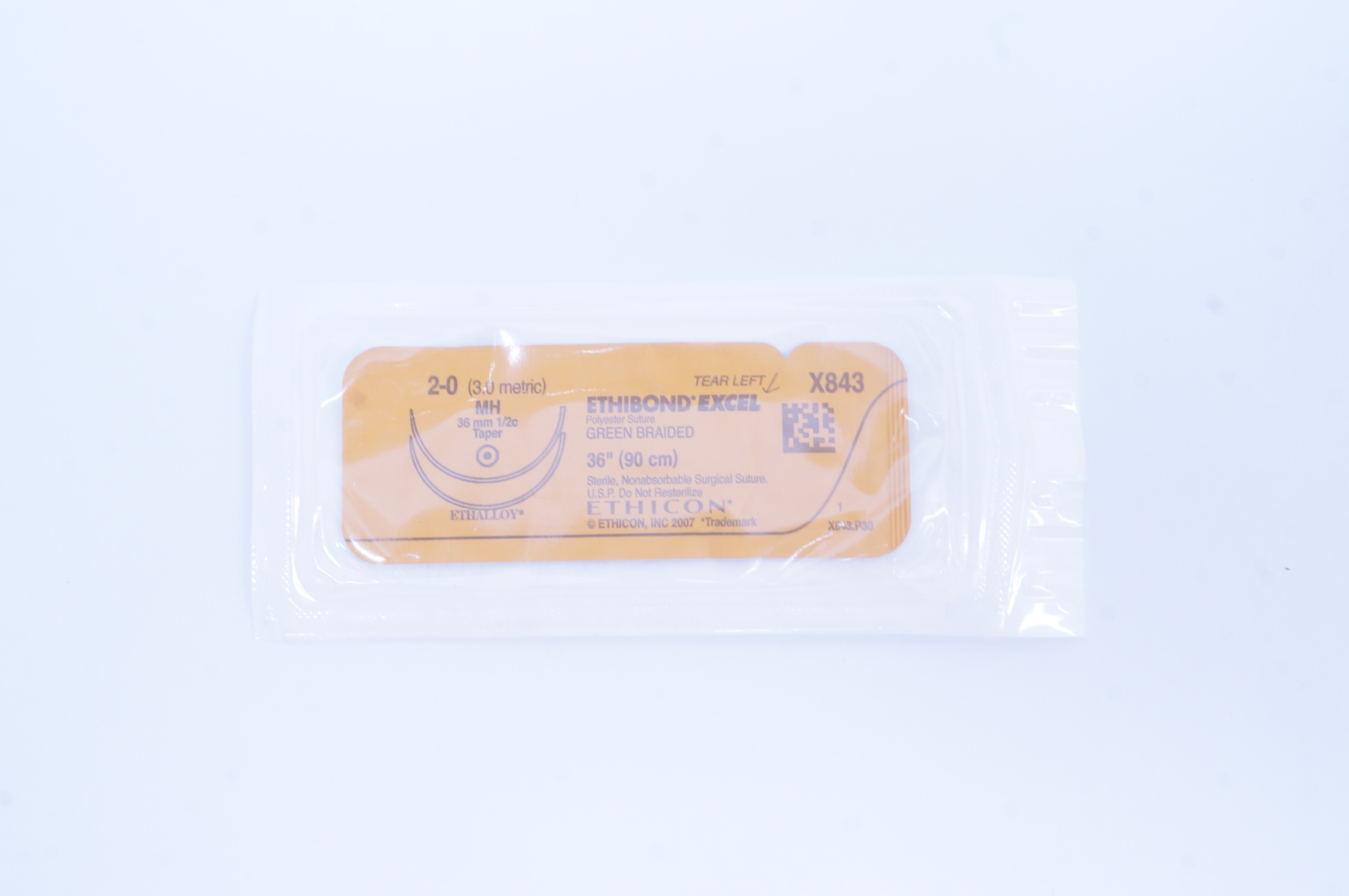 Ethicon X843 2-0 Ethibond Excel Polyester Stre MH 36mm 1/2c Taper, 30 inch (x)