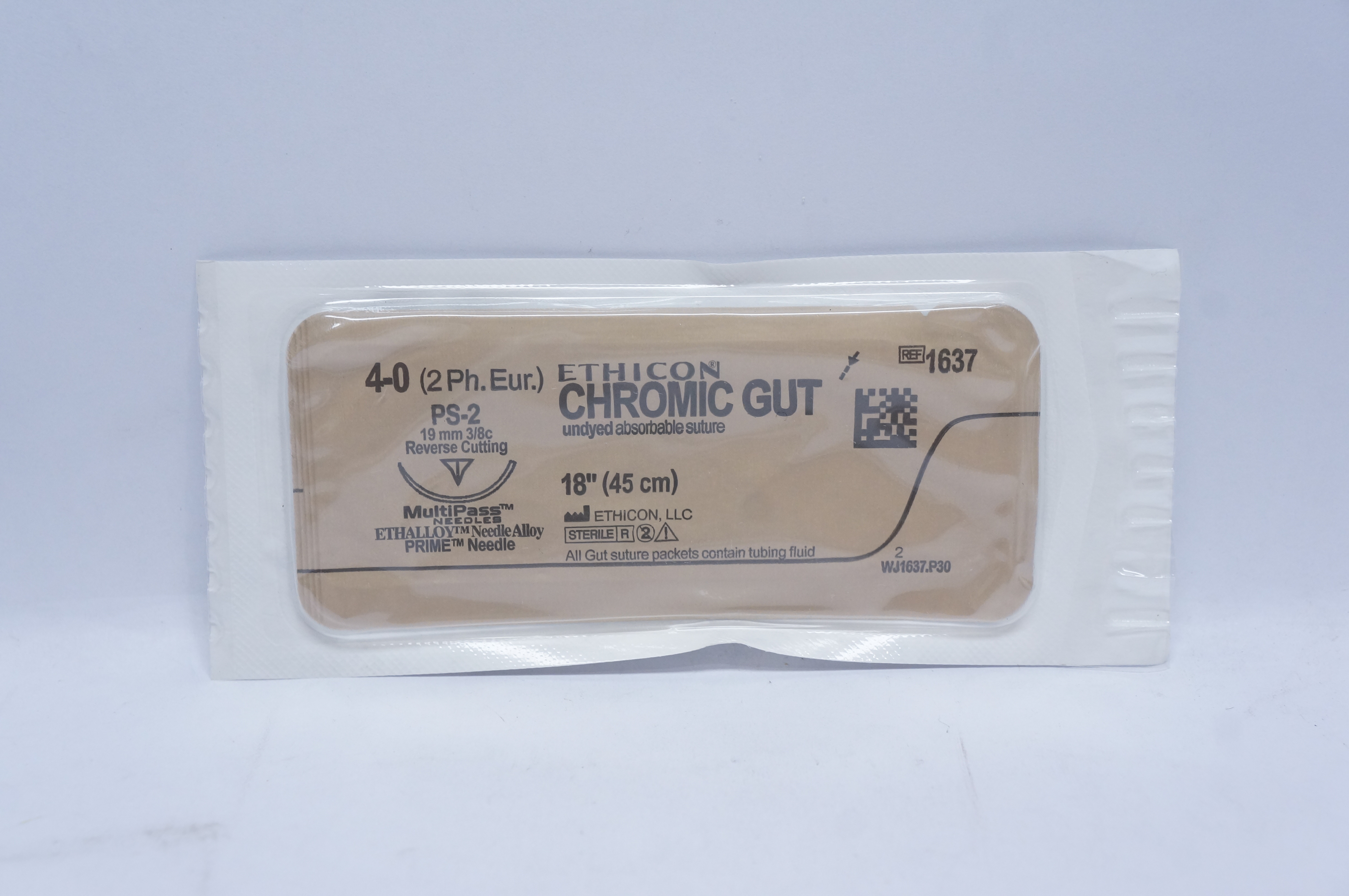 Ethicon 1637 4-0 CHROMIC GUT, PS-2, 19mm 3/8c Reverse Cutting, 18inch