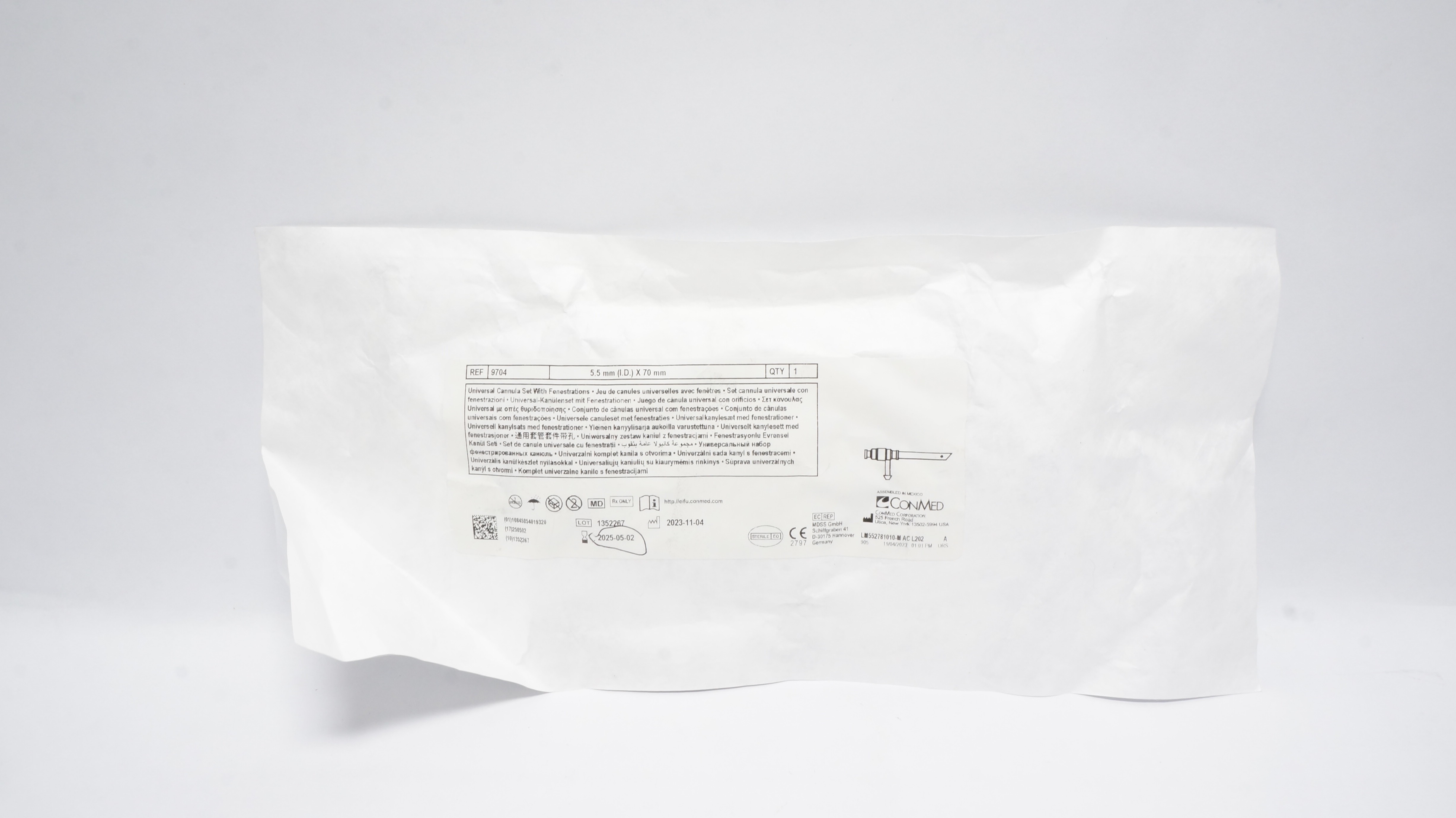 CONMED 9704 Gray Universal Cannula Set With Fenestration (x)