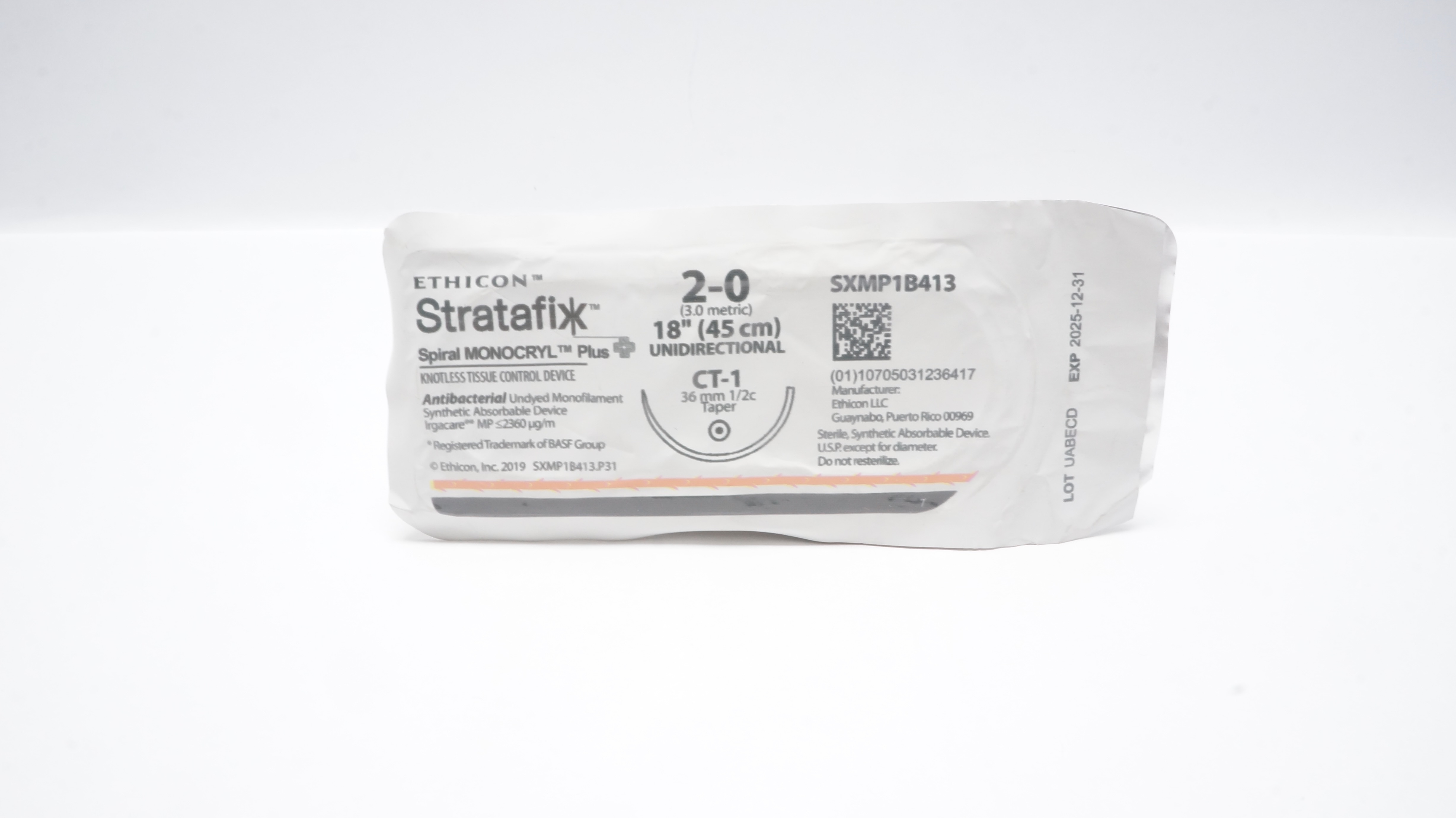 Ethicon SXMP1B413 2-0 Stratafix Undyed Monofilament CT-1 36mm 1/2c Taper 18inch