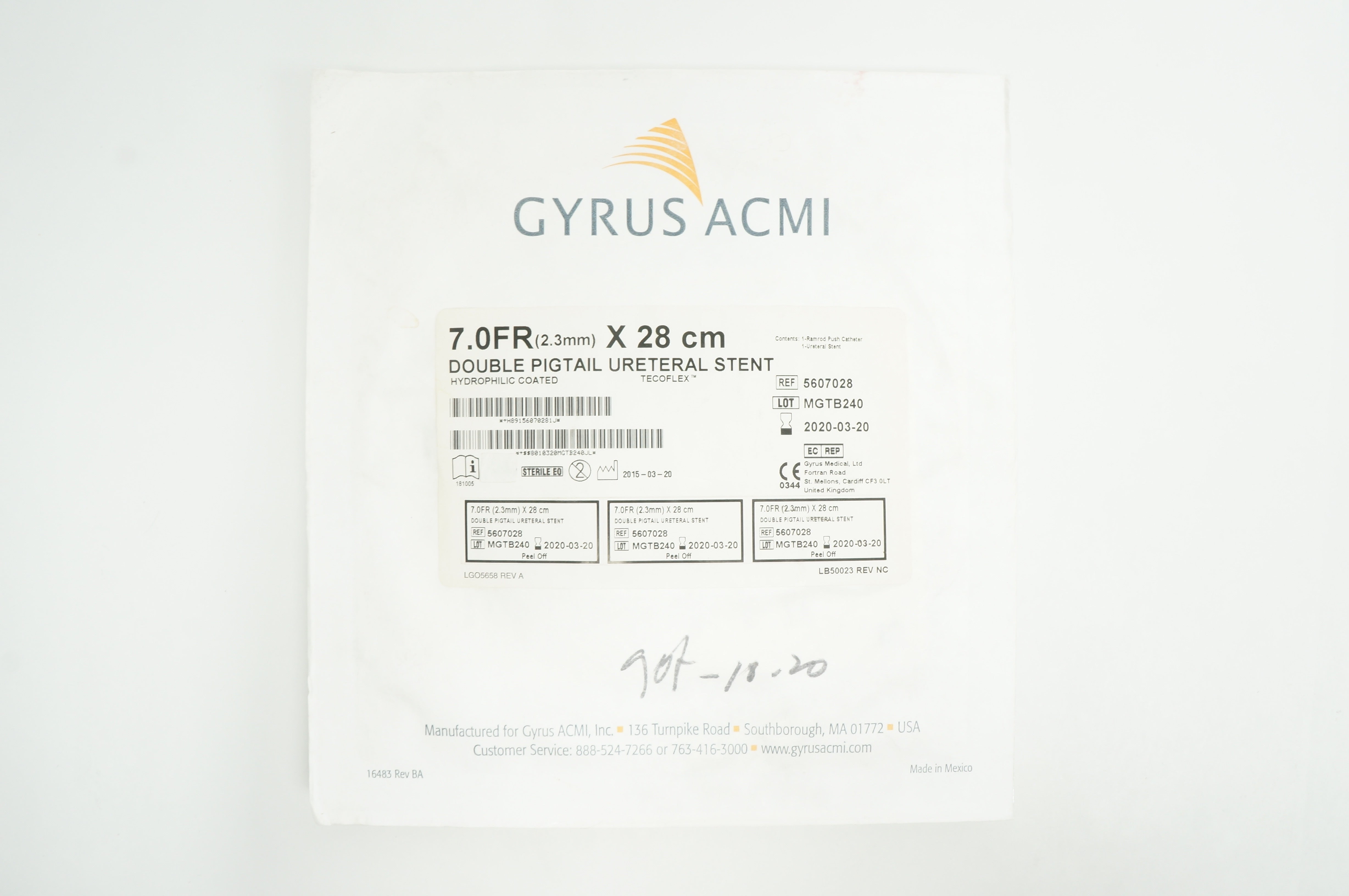 Gyrus ACMI 5607028 Double Pigtail Ureteral Stnt 7.0Fr. x 28cm (x)