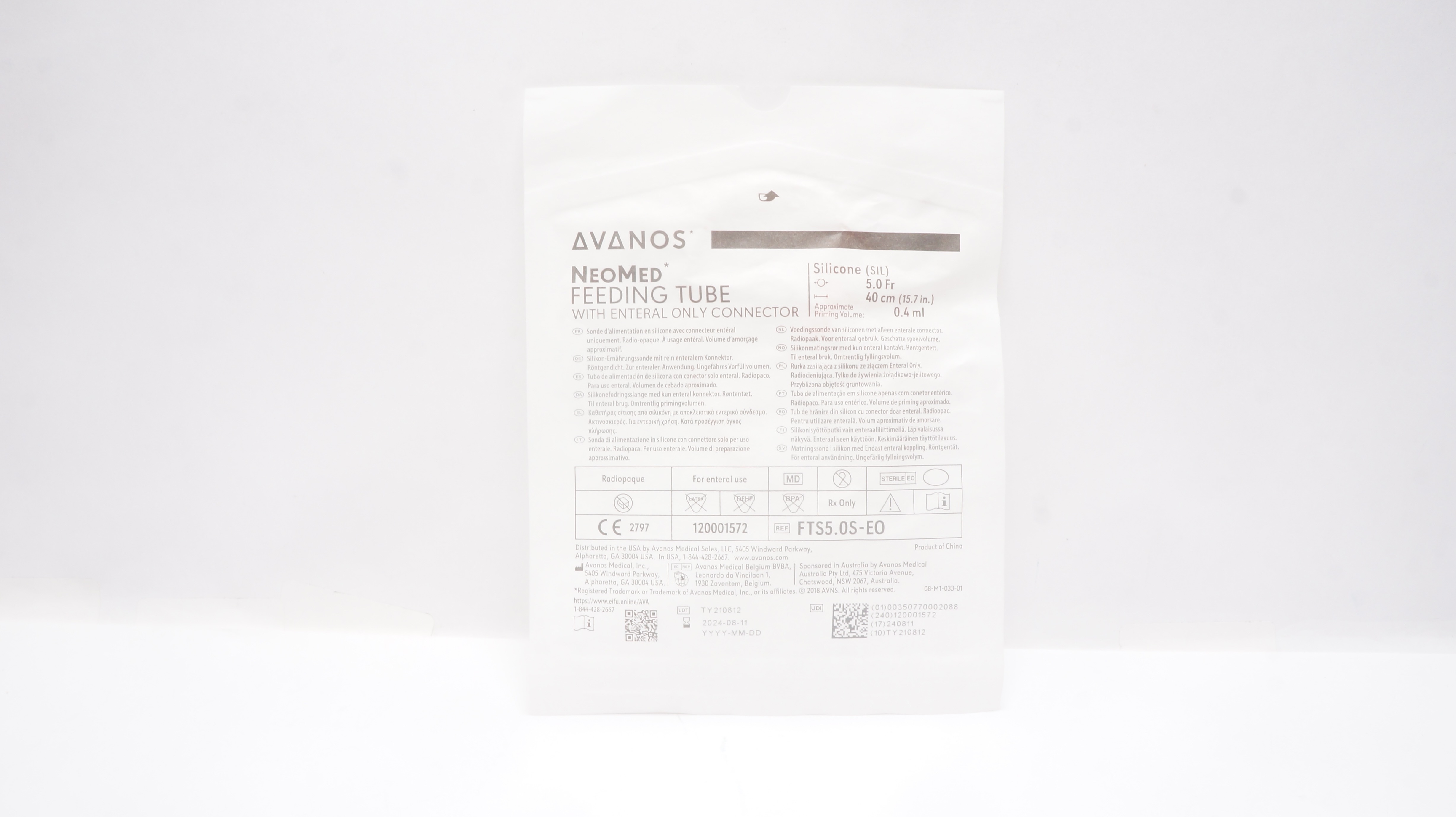 NeoMed FTS5.0S-EO Radiopaque, Silicone Enteral Feeding Tube 5.0Fr x40cm, 0.4mL