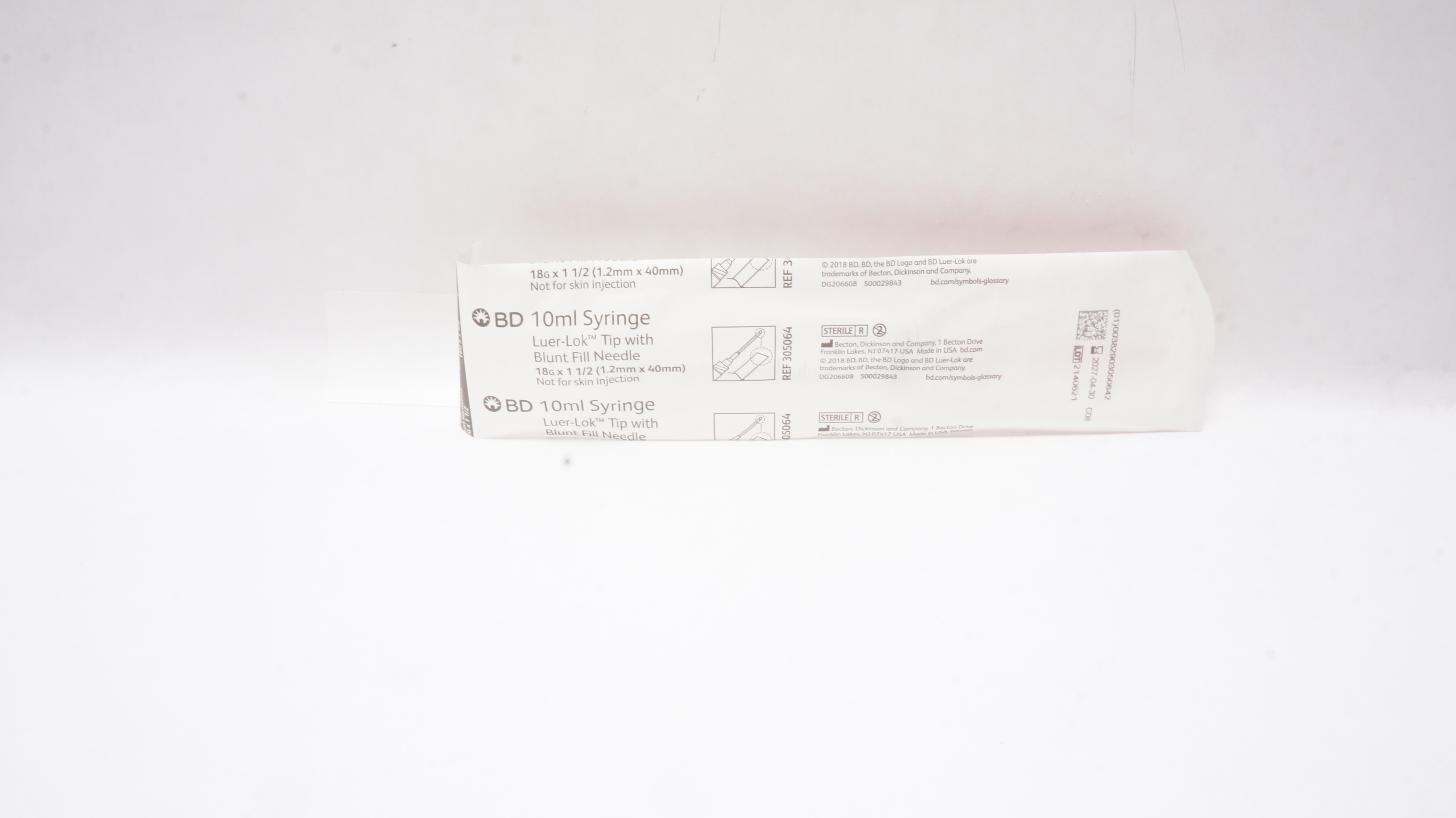 BD 305064 Luer-Lok Tip Syringe with Blunt Fill Ndle 10ml 18G x 1-1/2inch