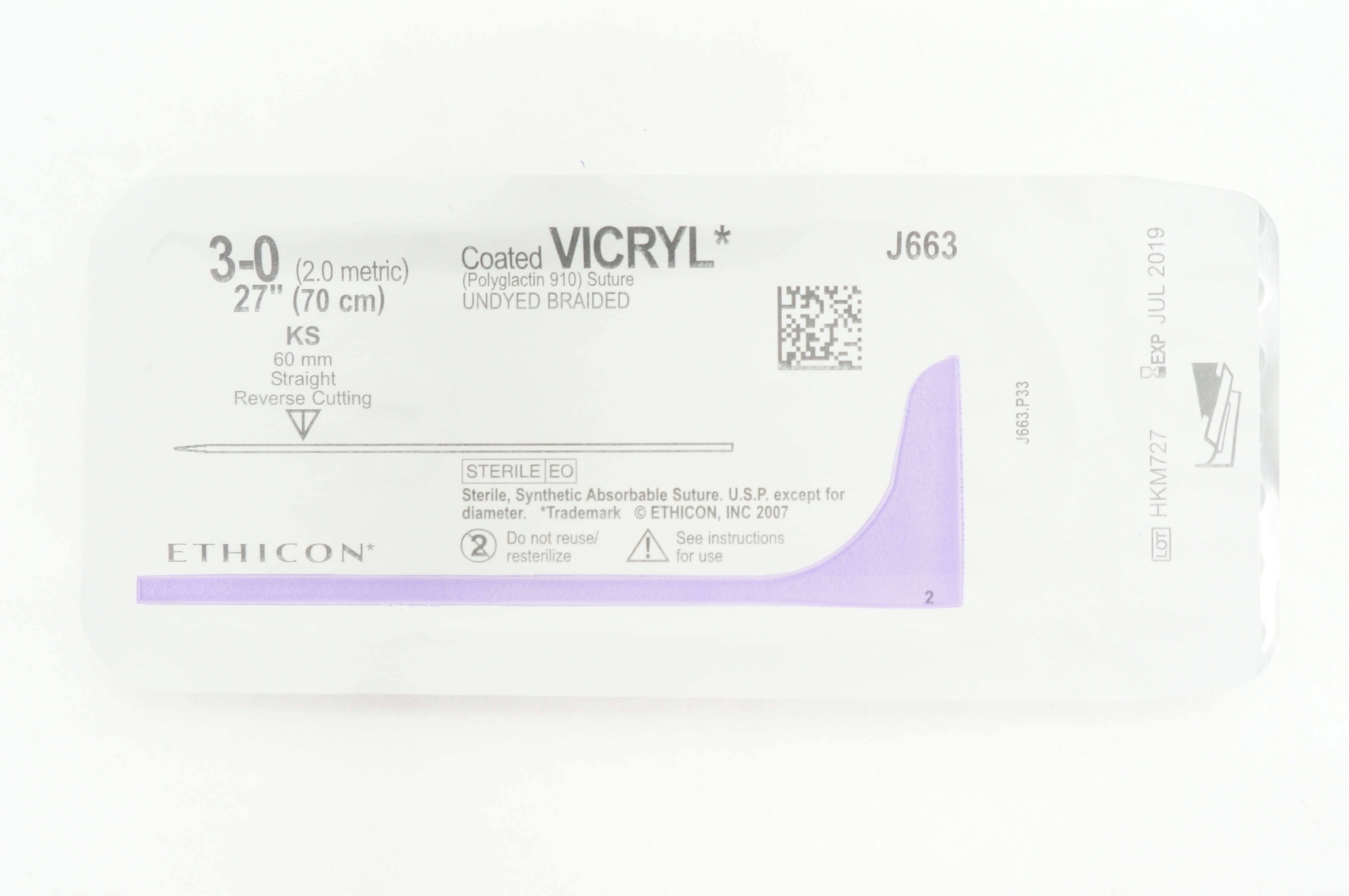Ethicon J663 3-0 VICRYL, KS, 60mm Straight, 27inch (x)