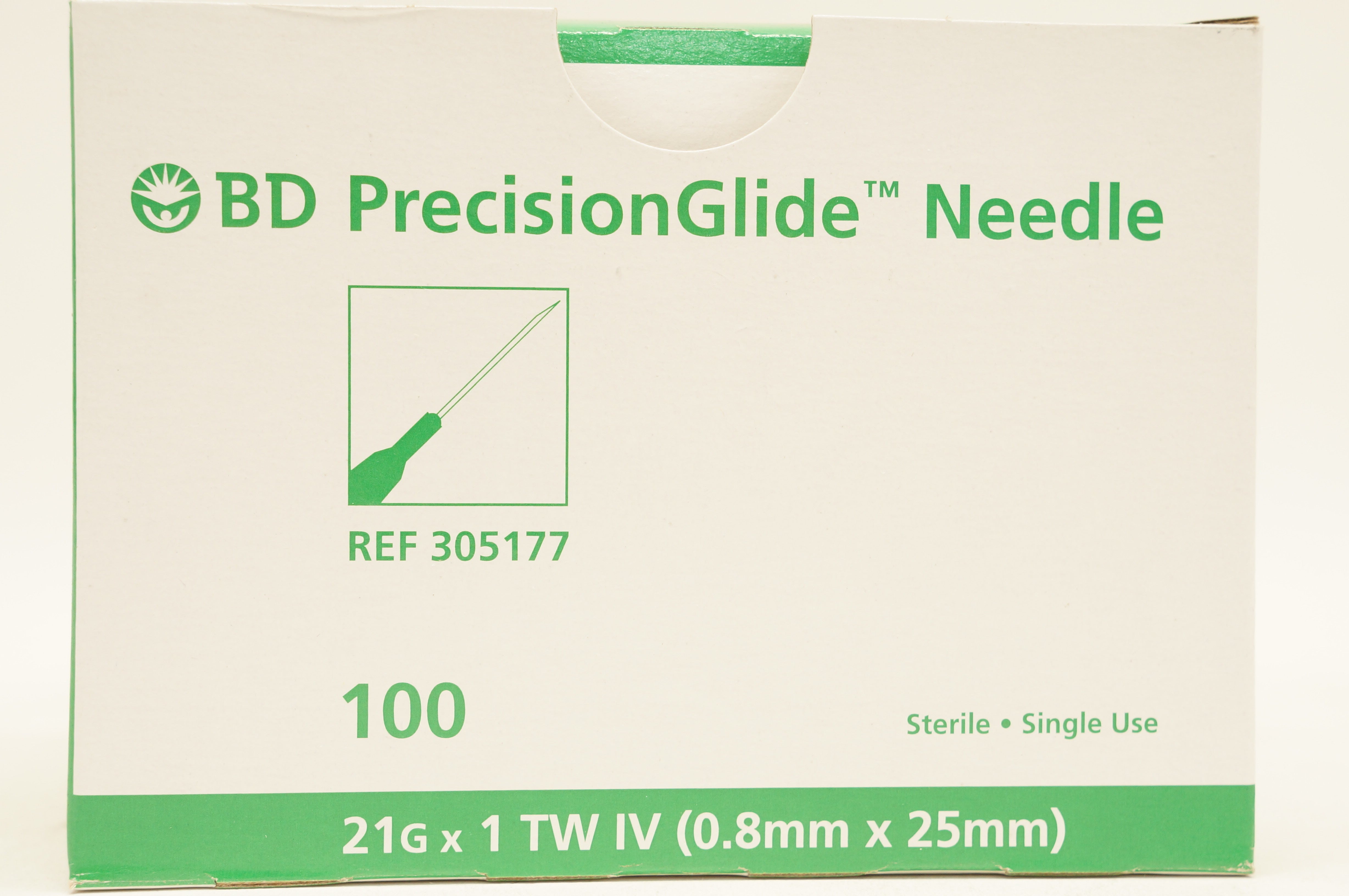 BD 305177 Precision Glide Needle 21G x 1 TW IV - Box of 100 (x)