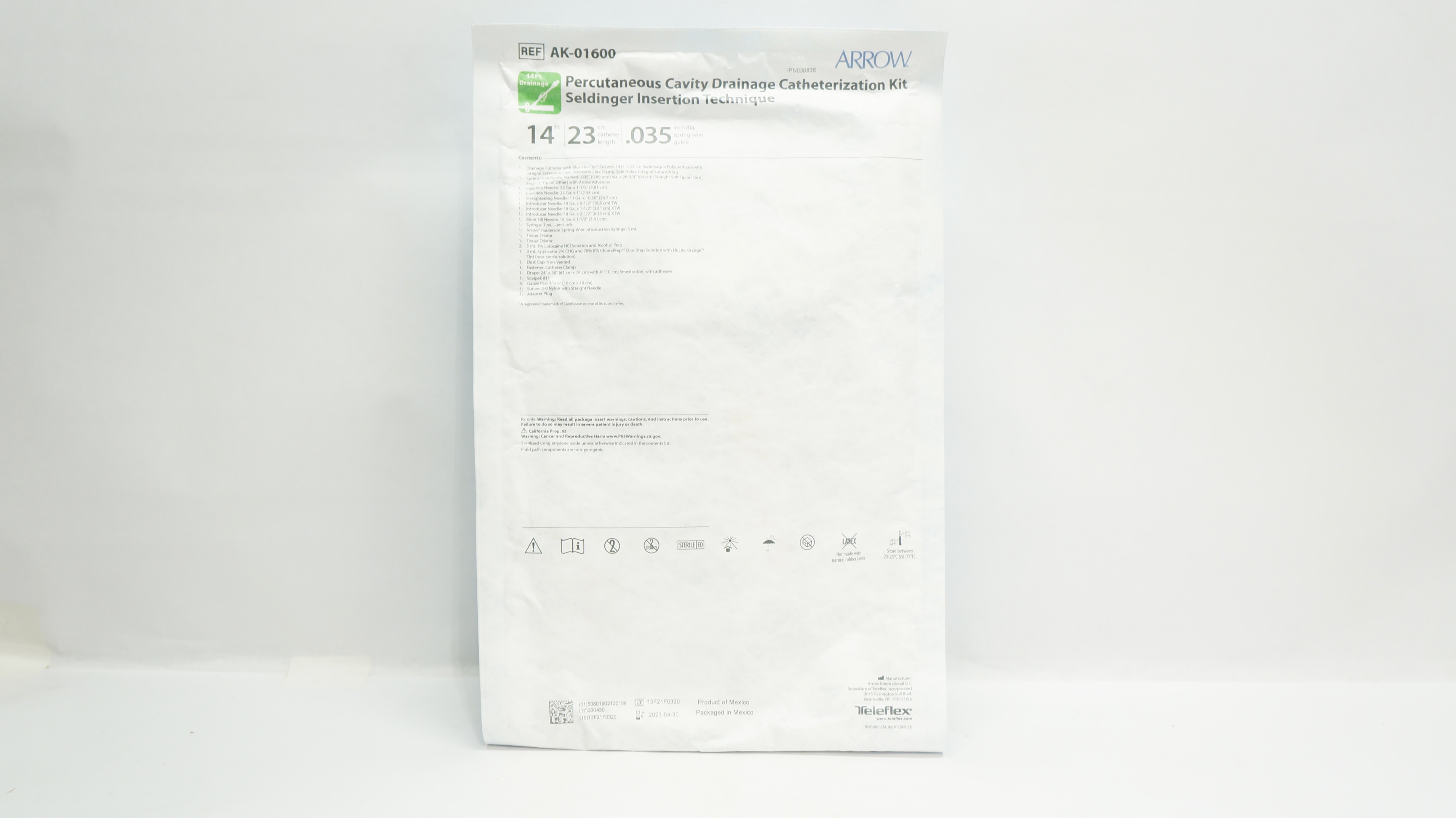 Arrow AK-01600 Percutaneous Cavity Drainage Cath. Kit 14Fr x 23cm (x)