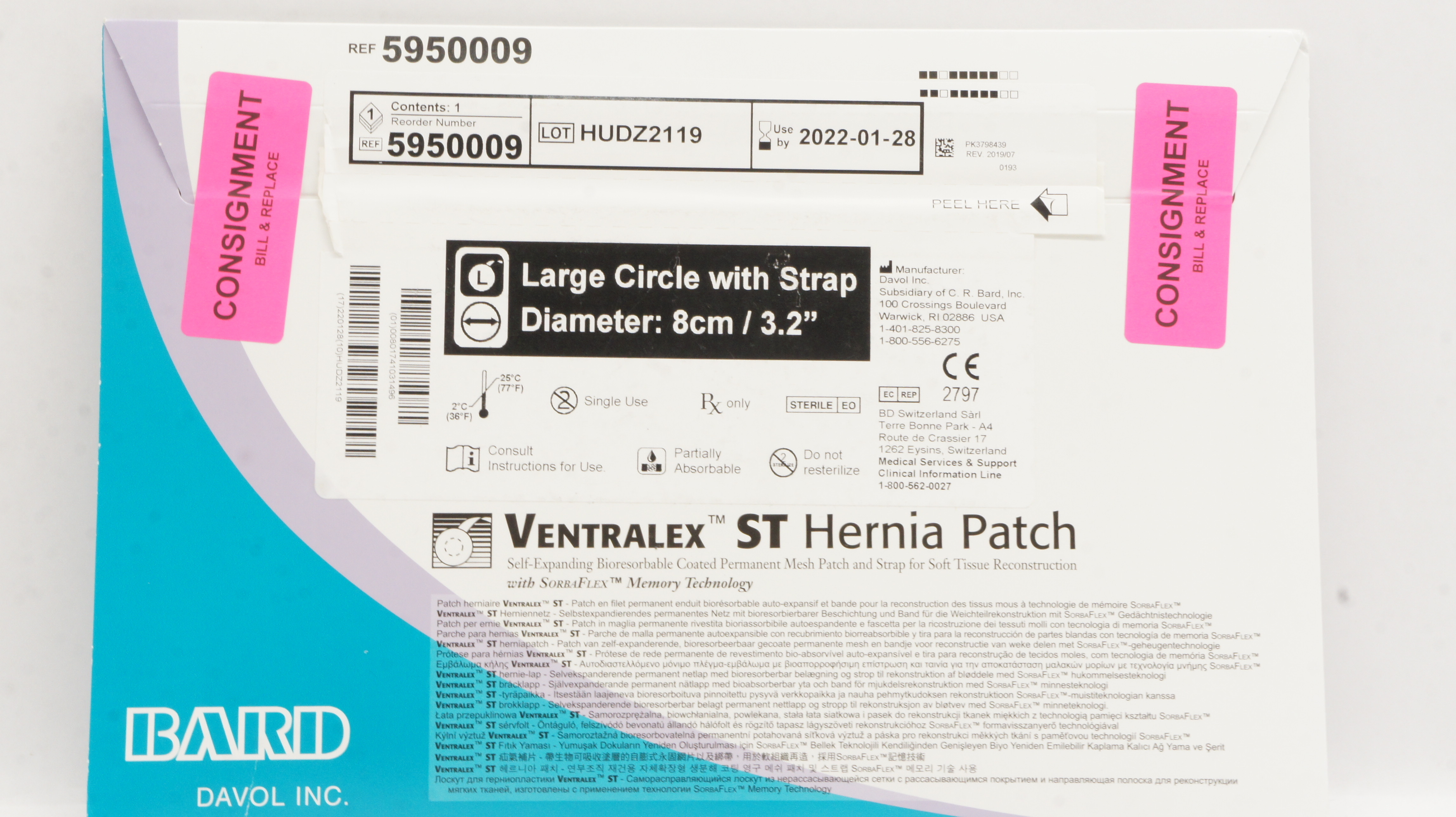 Bard 5950009 Davol Ventralex ST Hernia Patch Large Circle With Strap 3.2inch (x)