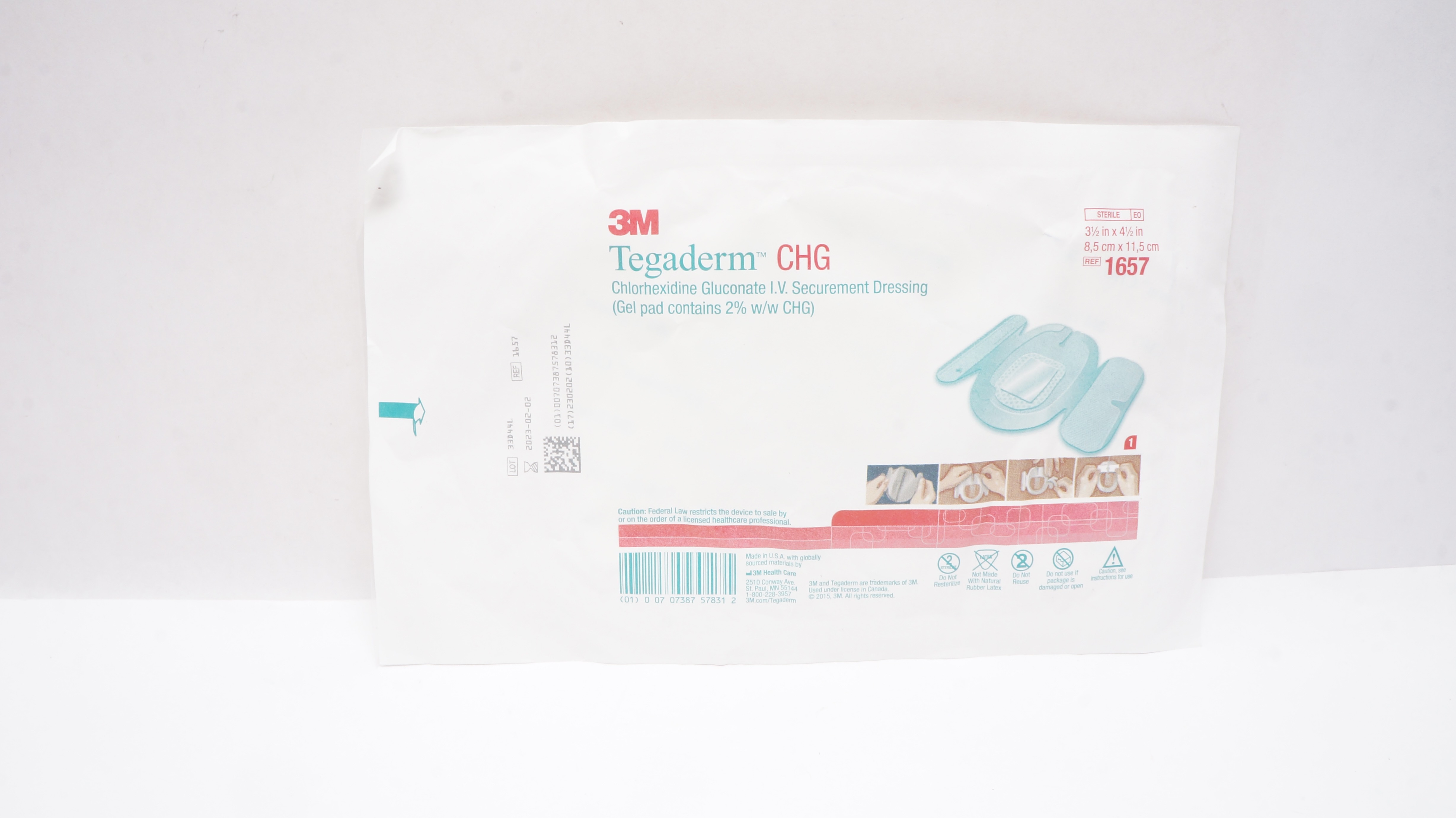 3M 1657 CHG Chlorhexidine Gluconate I.V. Securement Dressing 3-1/2in. x 4-1/2in.