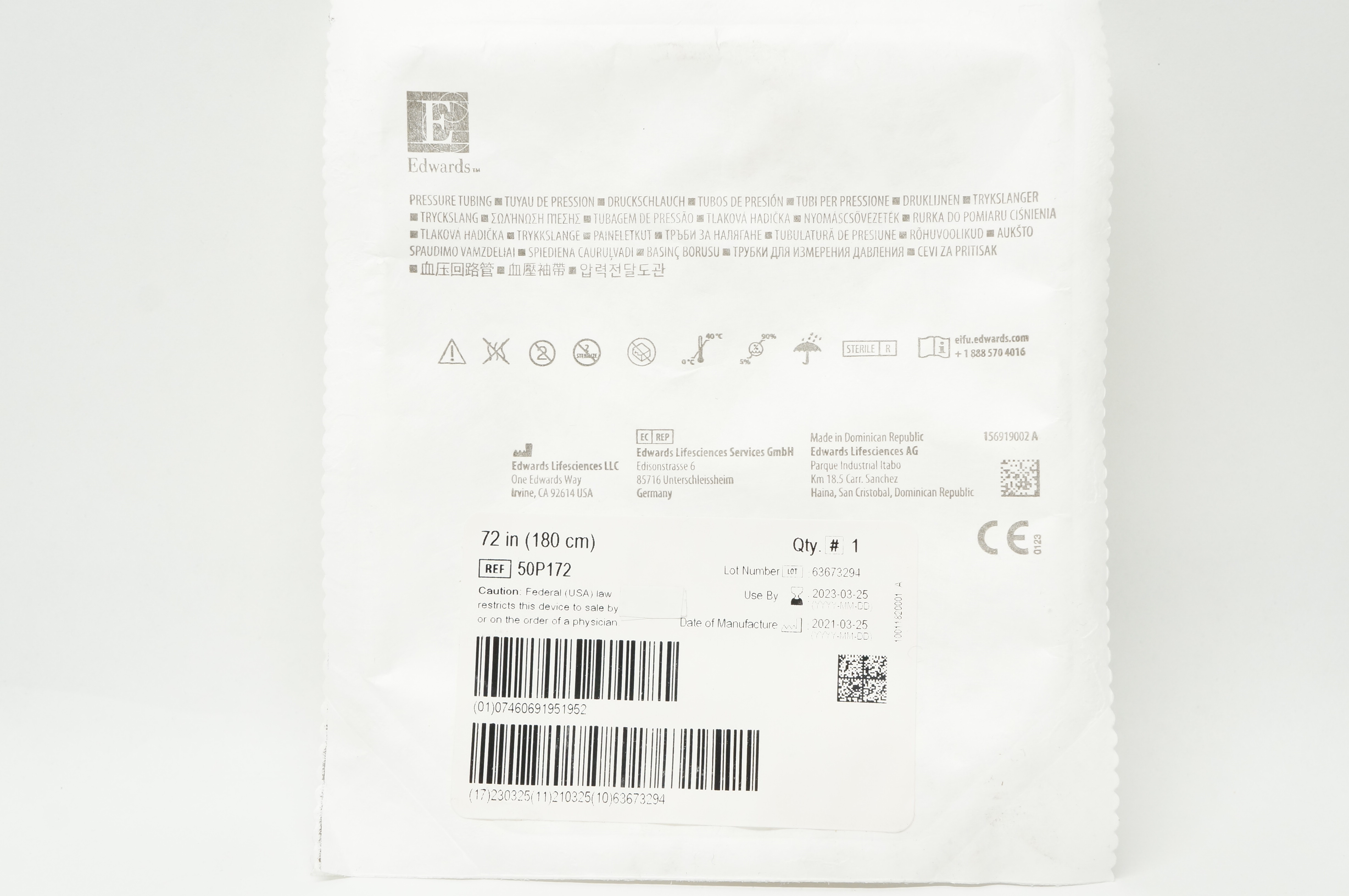 Edwards Lifesciences 50P172 Pressure Tubing 72 inch