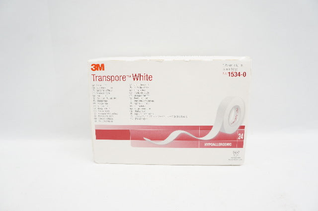 3M 1534-0 Transpore Surgical Tape, White 1/2inch x 10yd - Box of 24