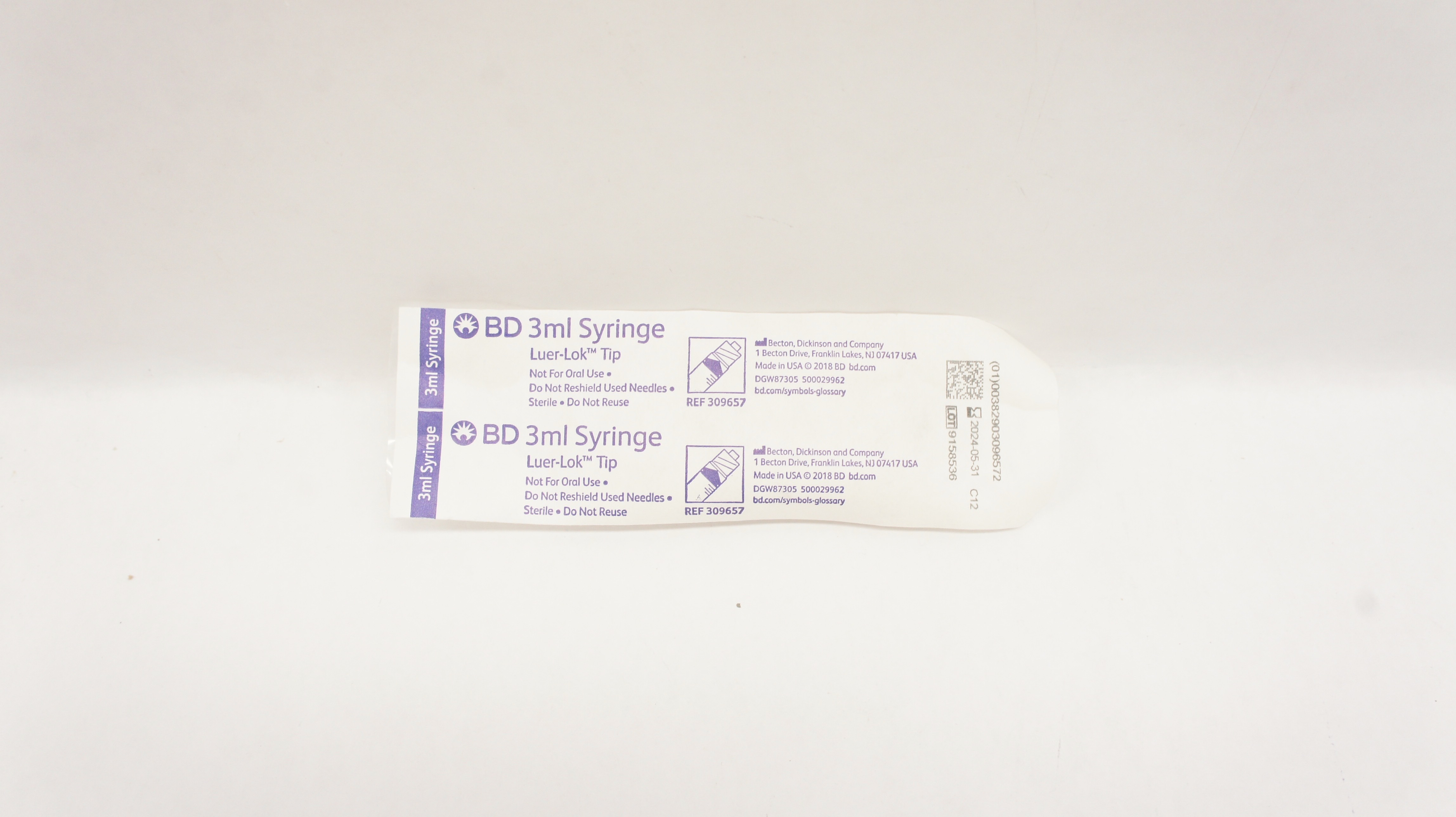 BD 309657 Luer-Lok Tip Syringe 3ml