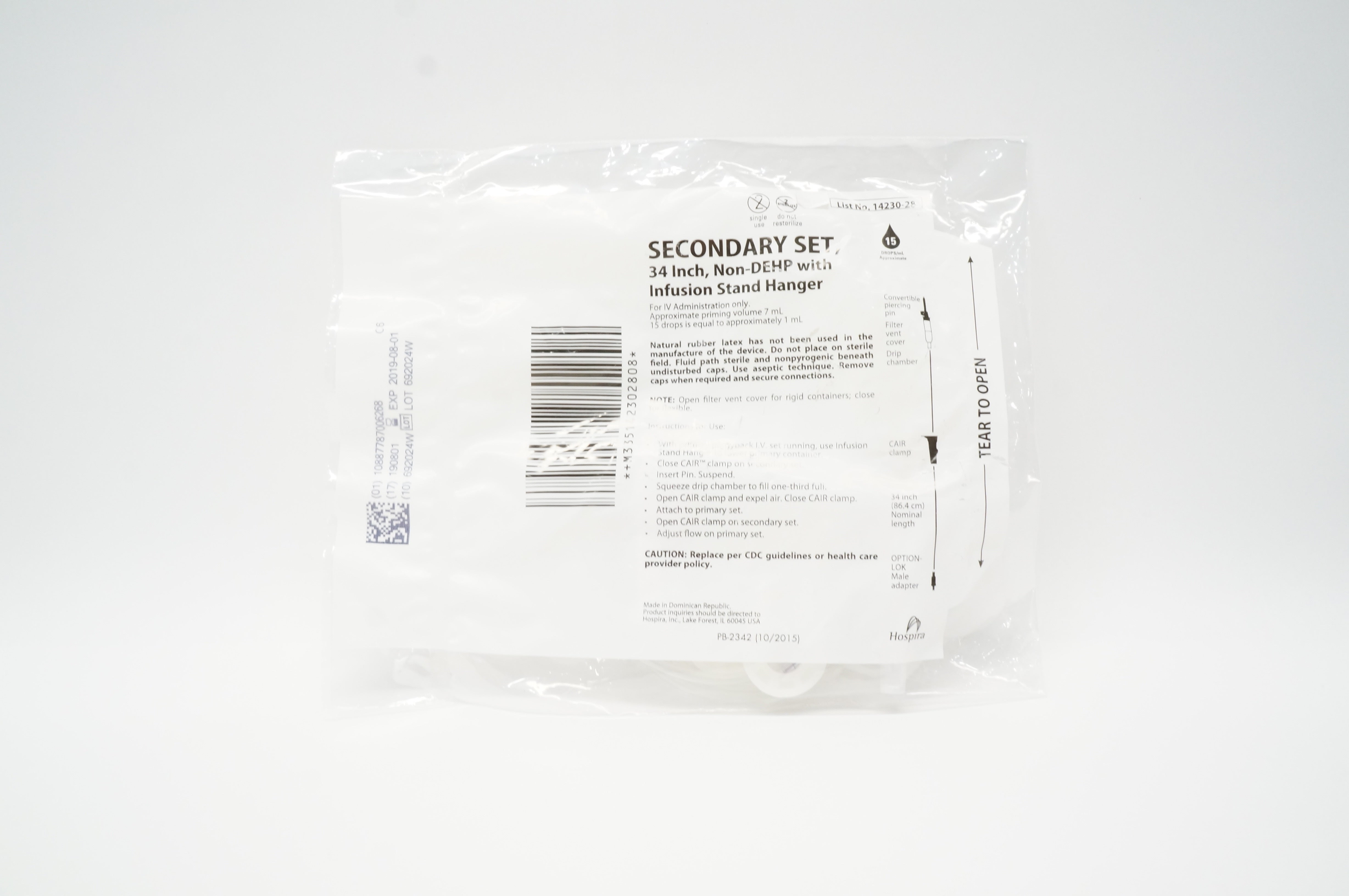 Hospira 14230-28 Secondary Set, 34inch 15 Drops/mL (x)