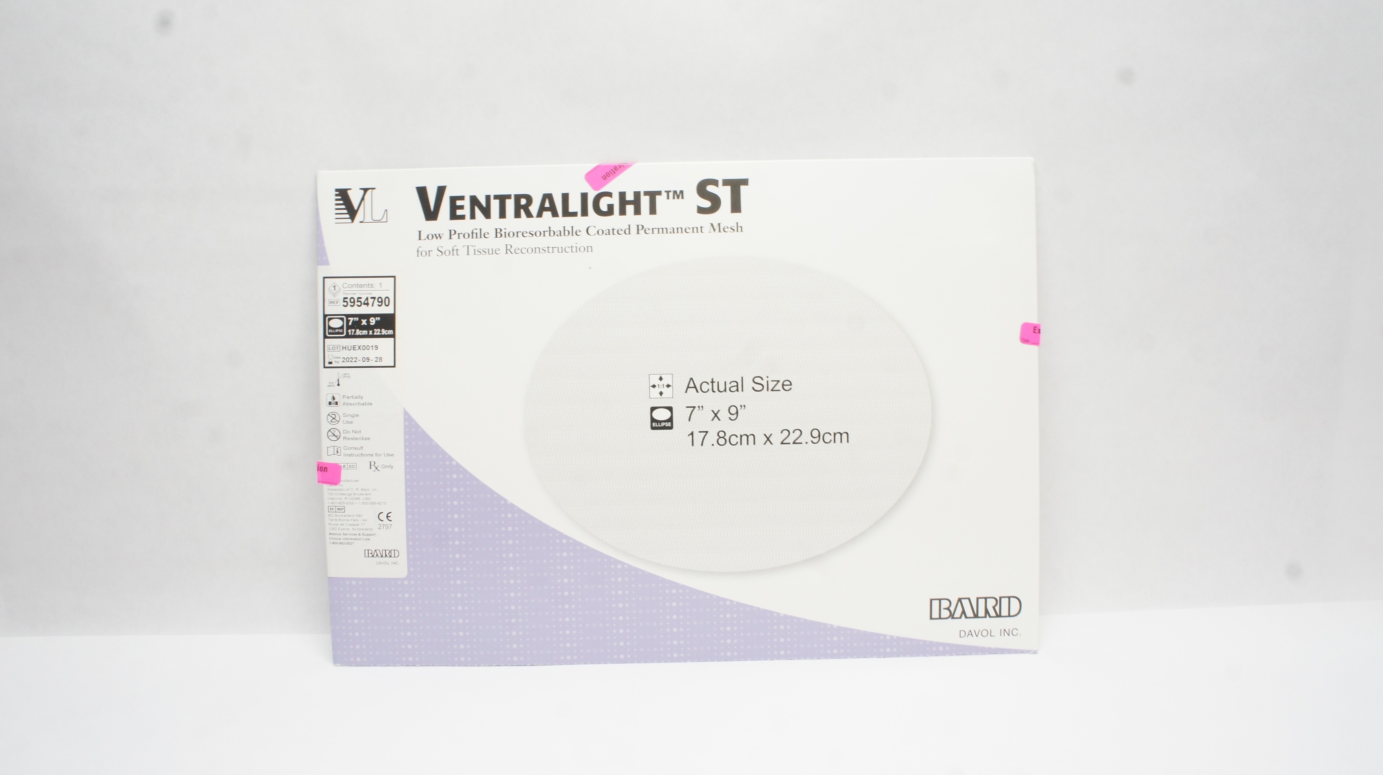 Bard 5954790 Ventralight ST Low Profile Coated Permanent Mesh 7inch x 9inch (x)