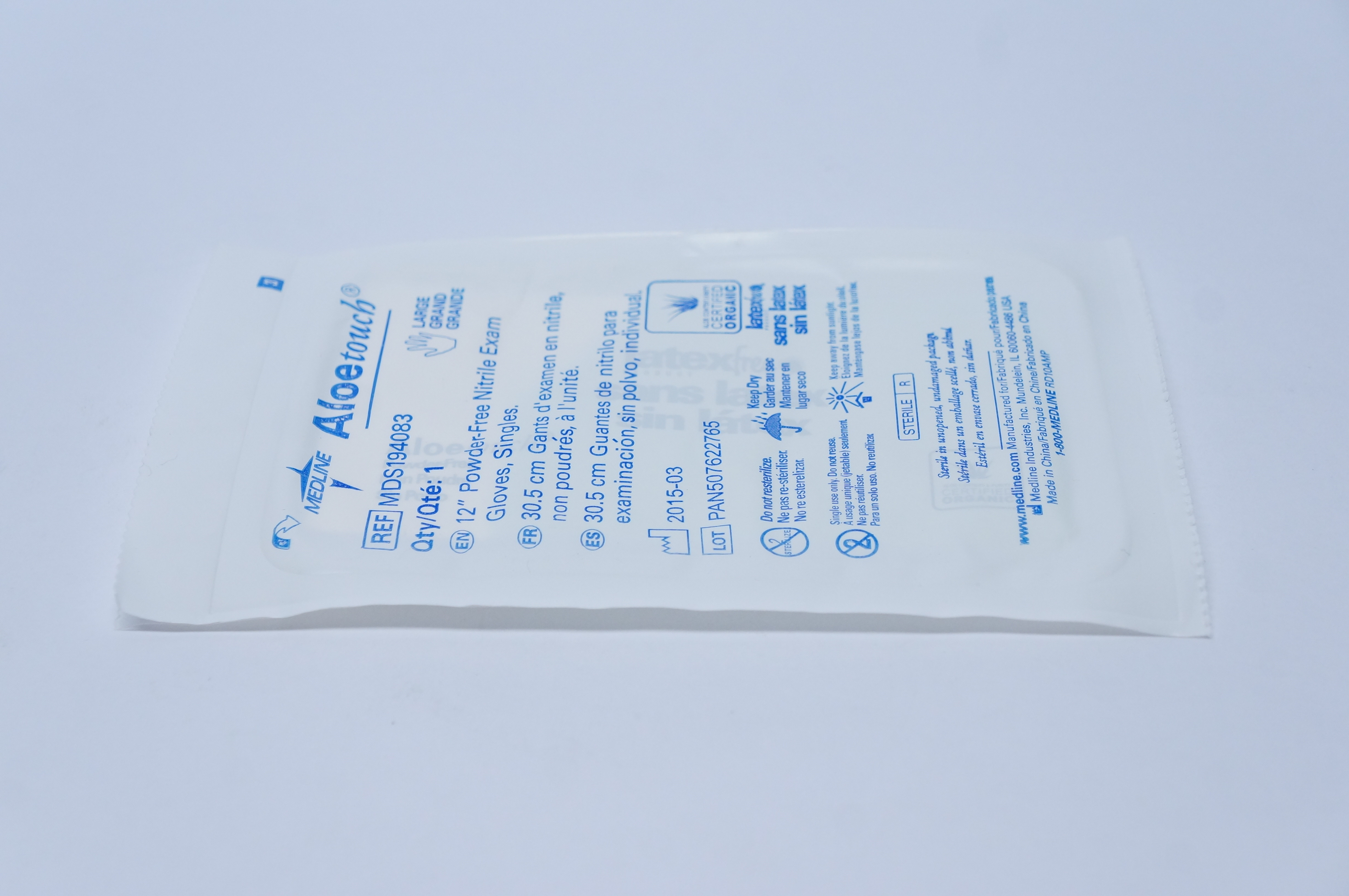 Medline MDS194083 Aloe Touch Powder-Free Nitrile Exam Gloves 12inch