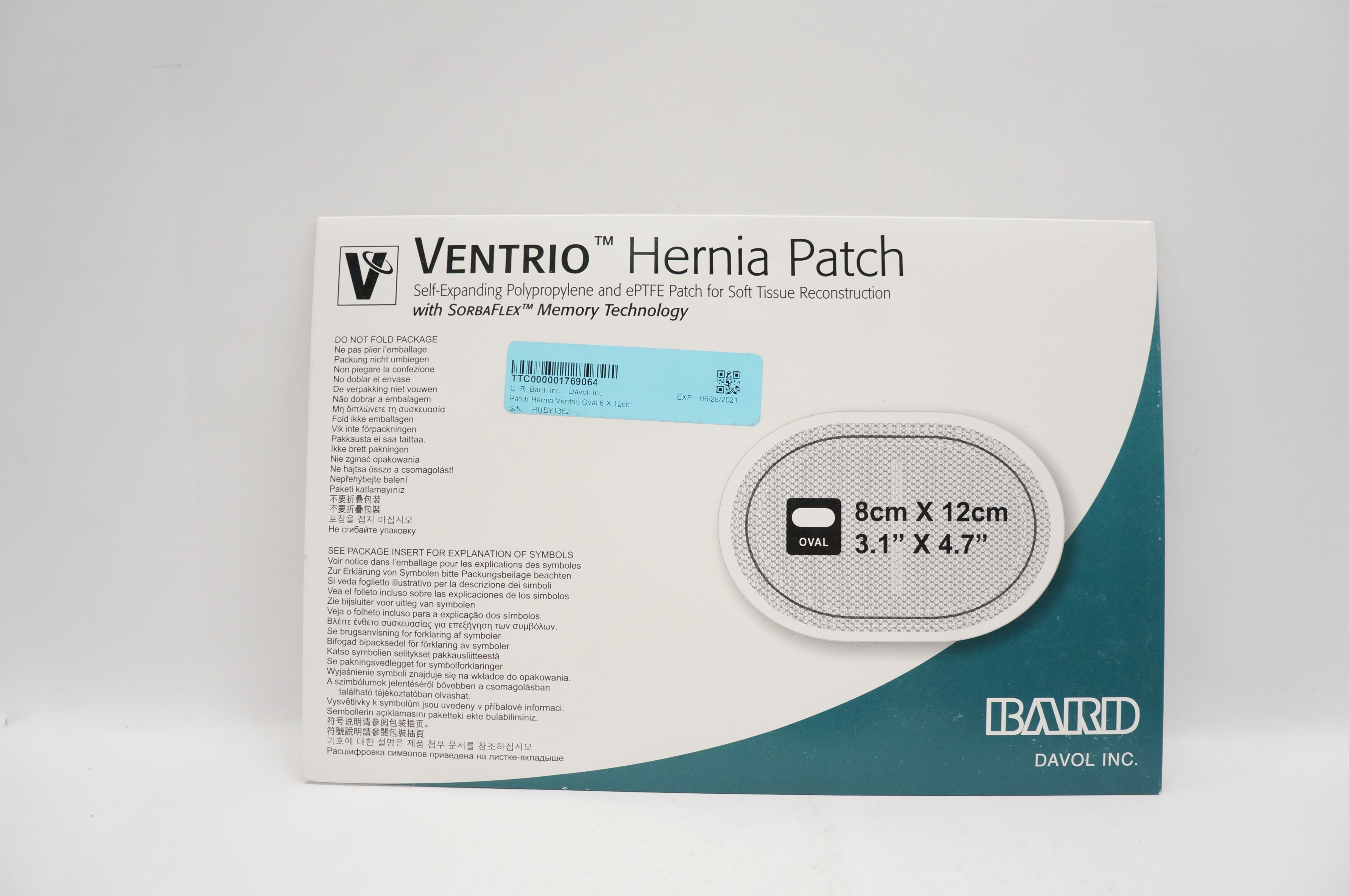 Bard 0010211 Ventrio Hernia Patch For Tissue Reconstruction 3.1 x 4.7inch (x)
