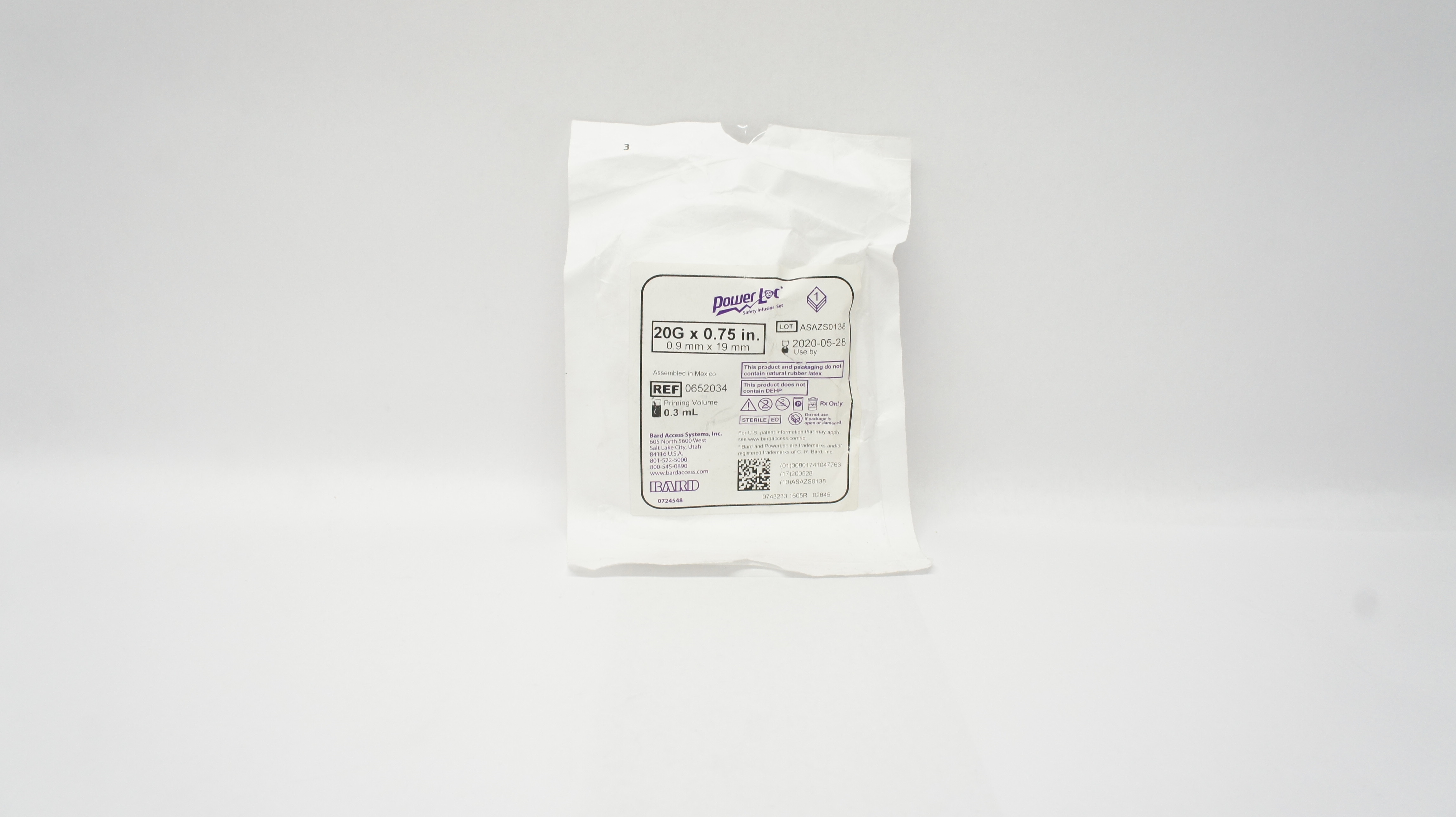 Bard 0652034 PowerLoc Safety Infusion Set  20G x 0.75inch, Prim. Vol. 0.3mL (x)