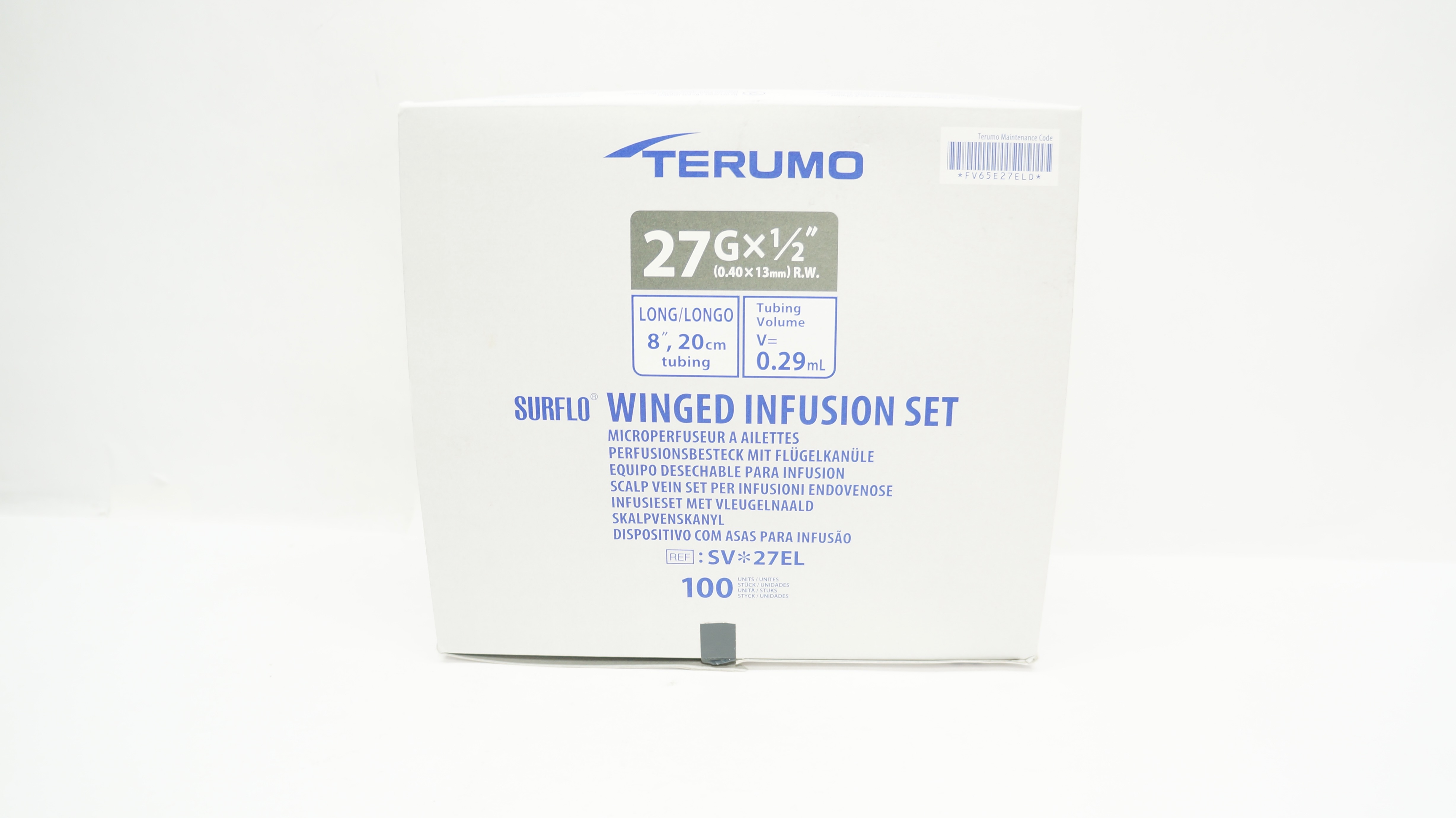 Terumo SV-27EL Surflo Winged Infusion Set 27G x 1/2inch - Box of 52