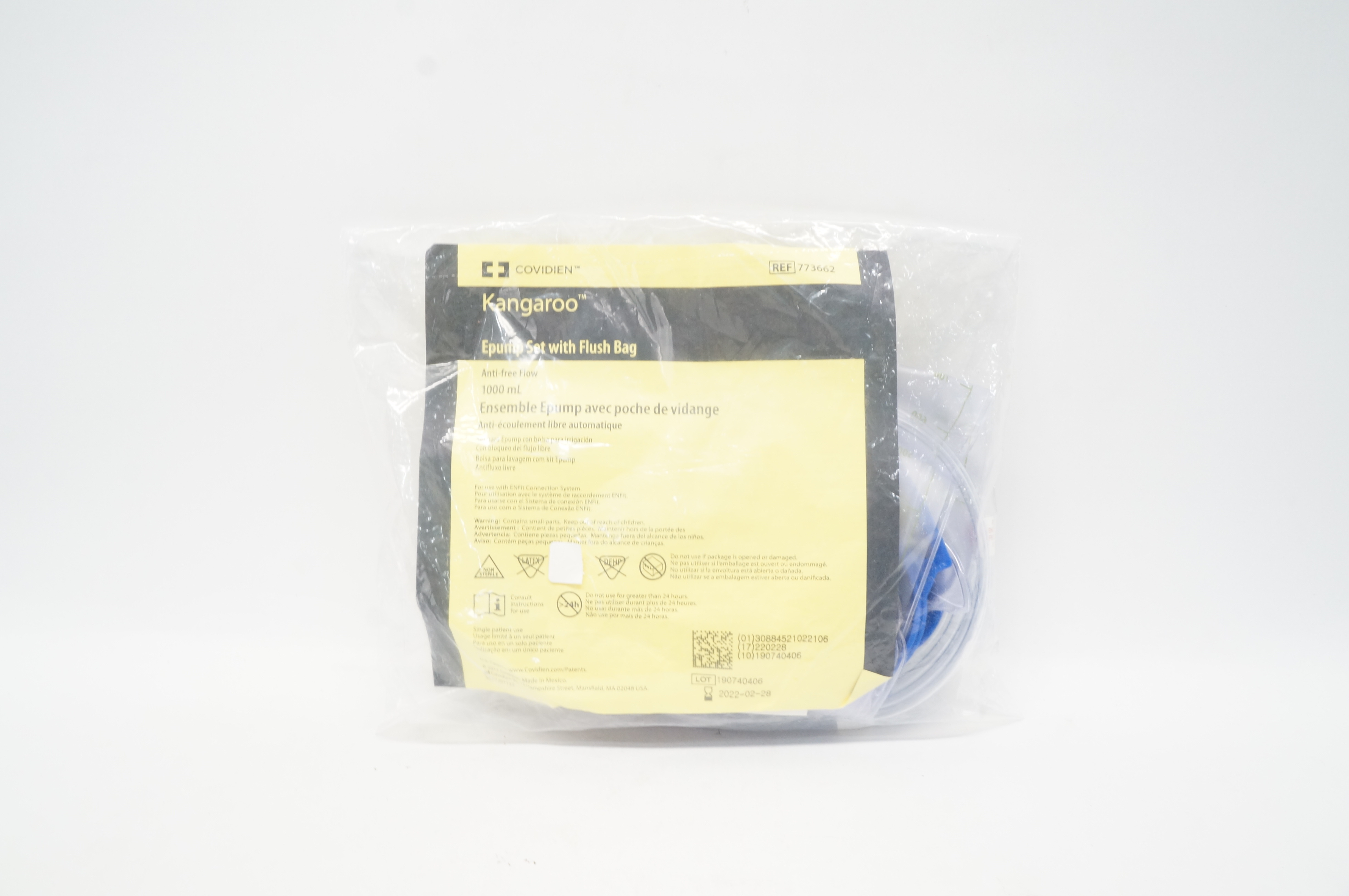 Covidien 773662 Kangaroo Epump Set with Flash Bag Anti-Free Flow 1000mL