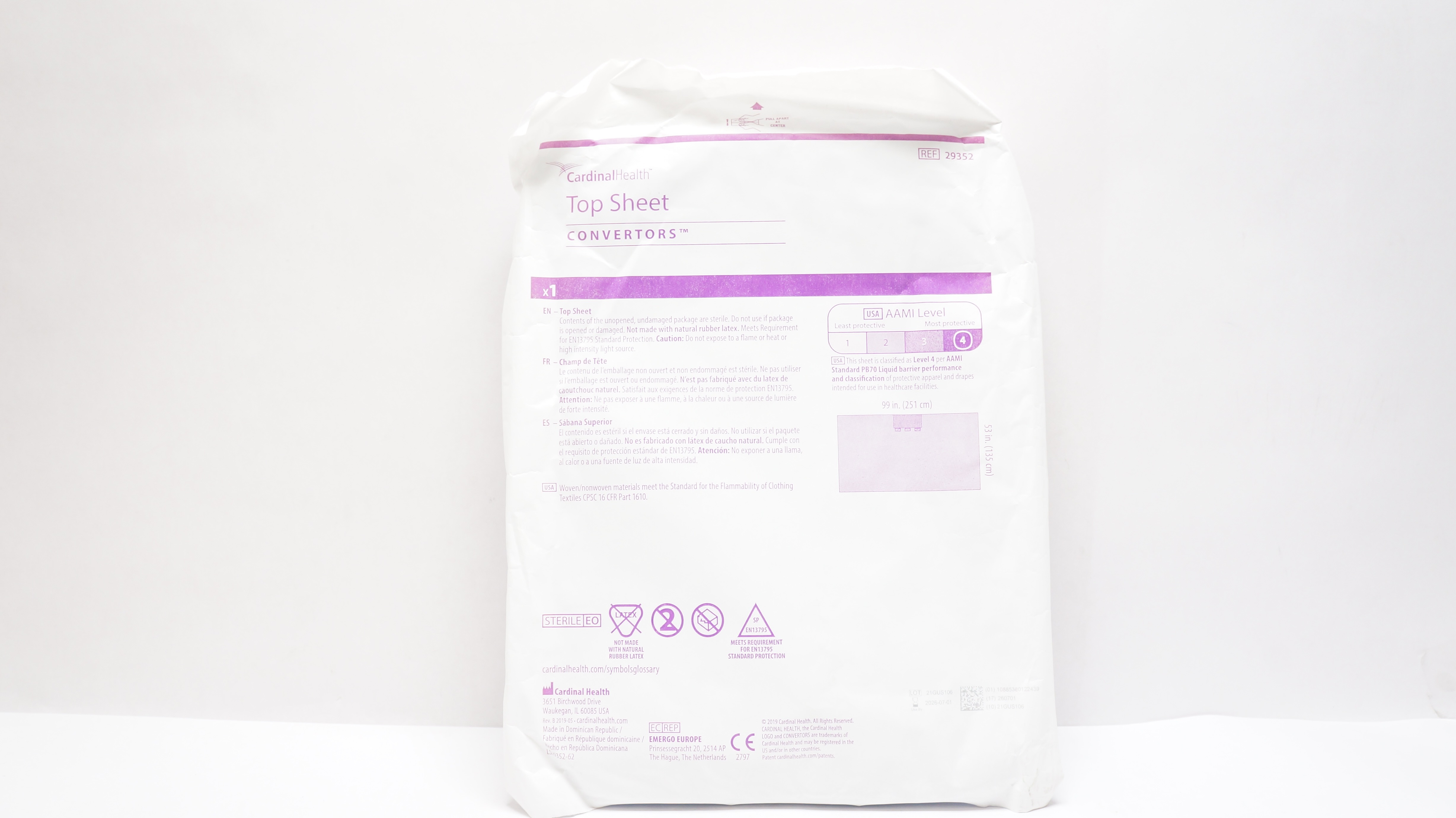 Cardinal Health 29352 Convertors Top Sheet 99inch x 53inch