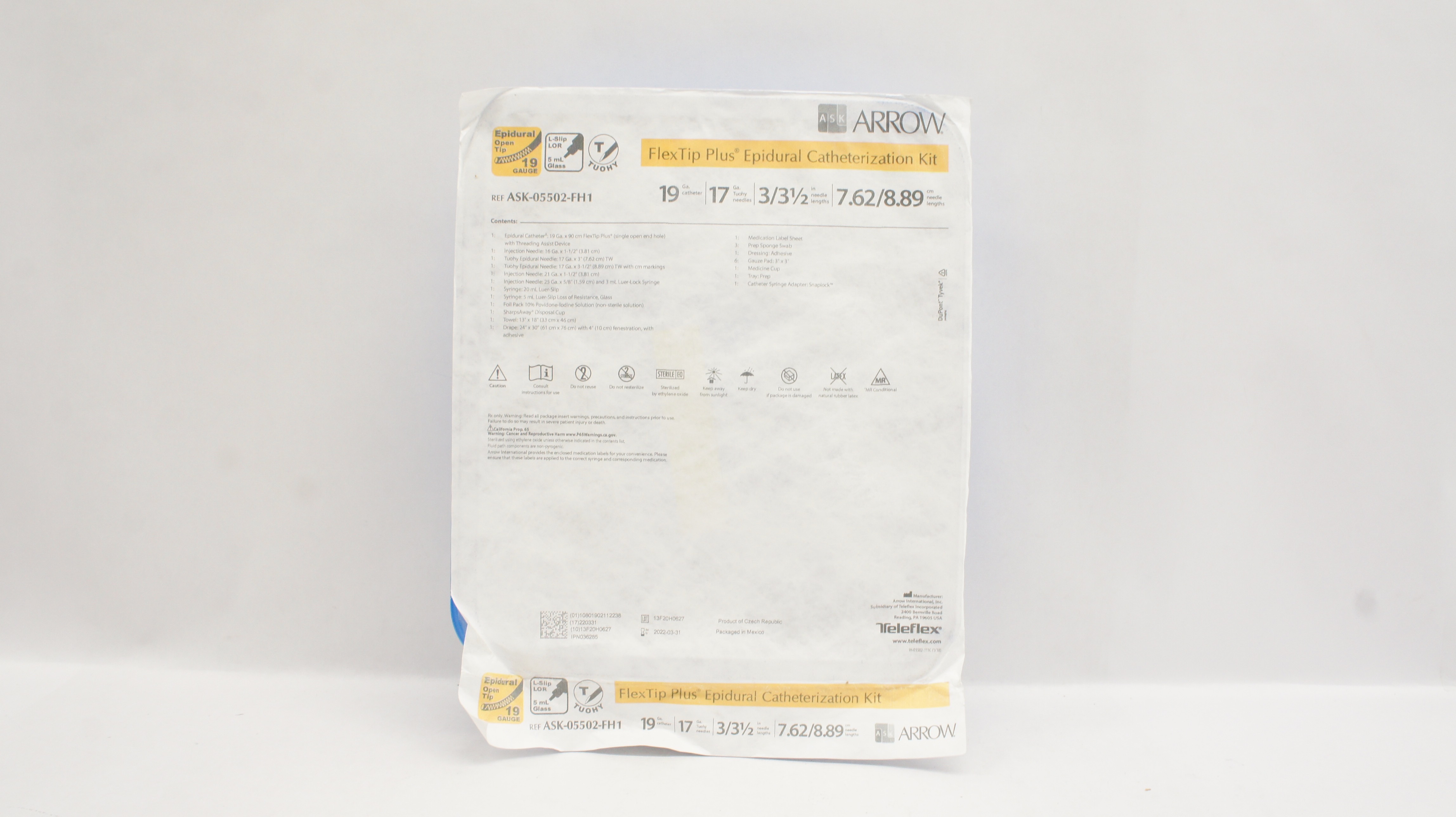 Arrow ASK-05502-FH1 Teleflex FlexTip Plus Epidural Cath. Kit 19Ga x 8.89cm (x)
