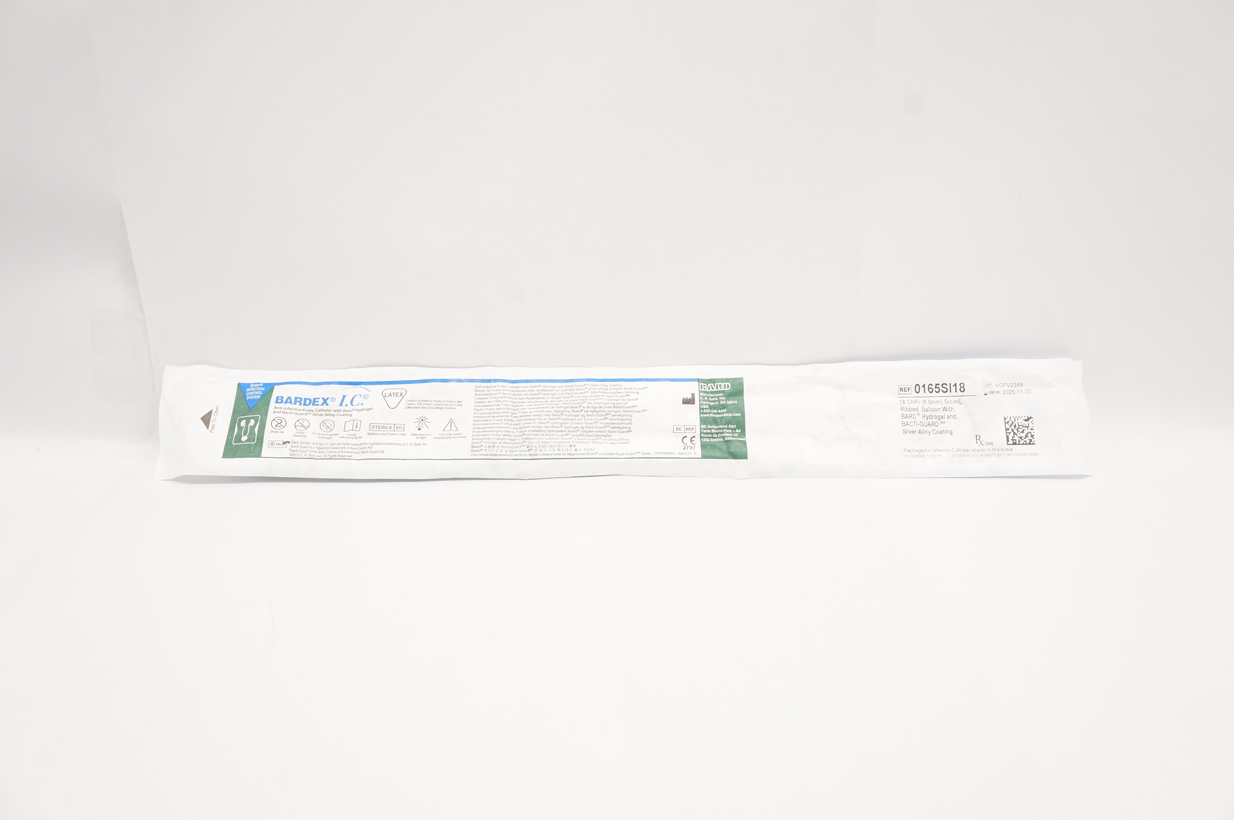 Bard 0165SI18 Bardex I.C. Anti-Infective Foley Cath. 18Ch/Fr x 5cc/mL