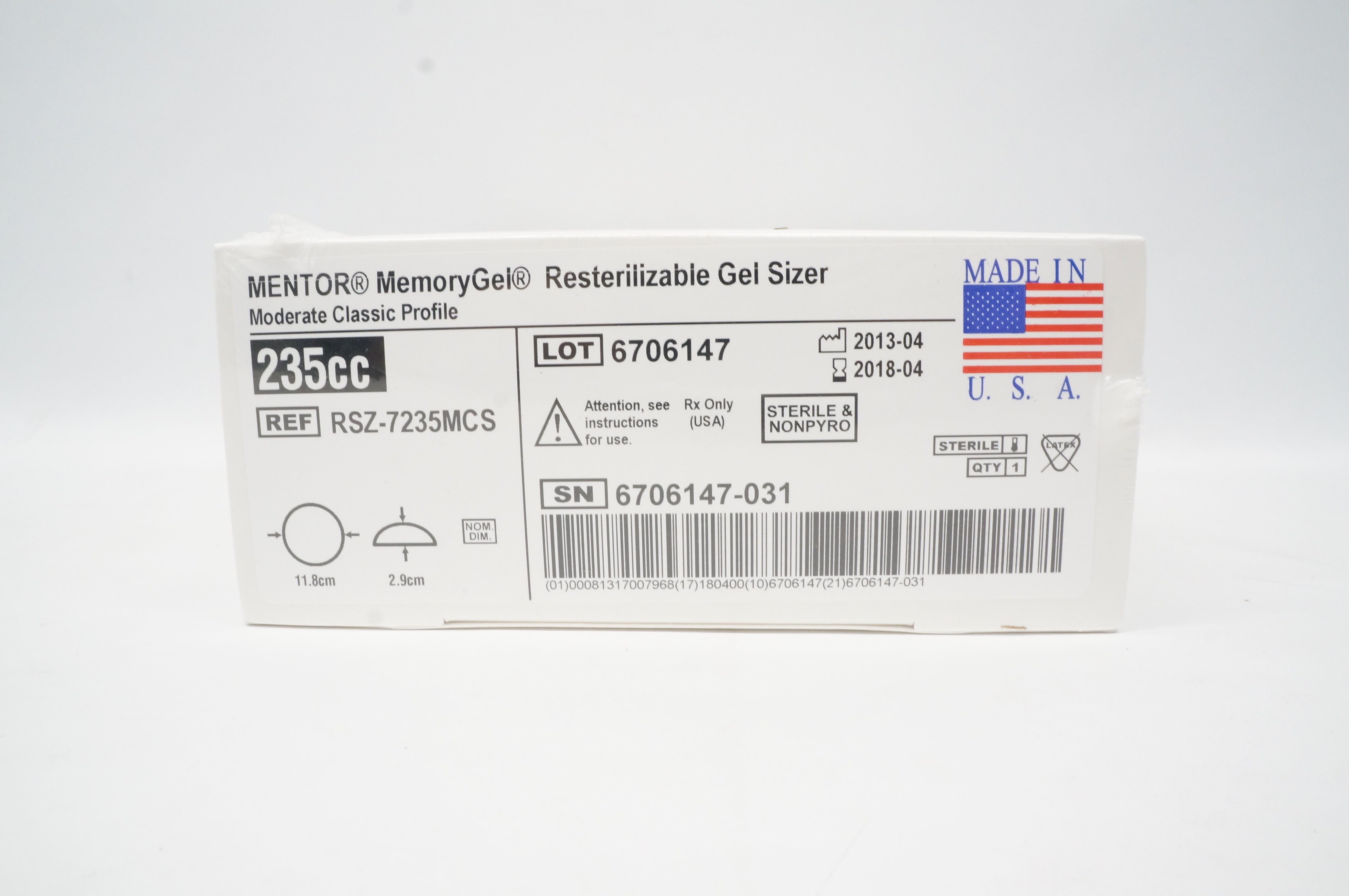 Mentor RSZ-7235MCS Memory Gel Resterilizable Gel Sizer (x)