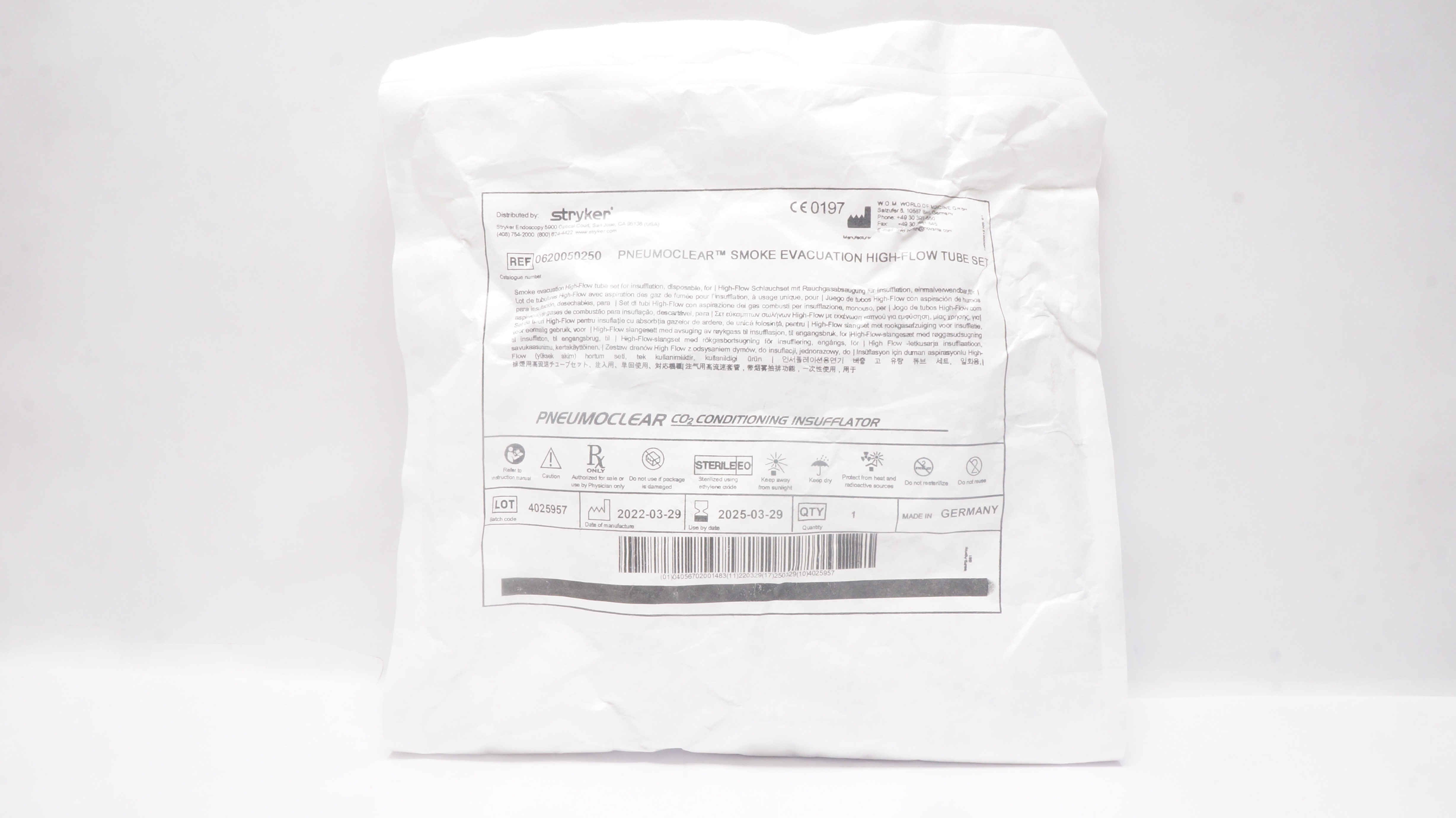 Stryker 0620050250 Pneumoclear Smoke Evacuation High-Flow Tube Set