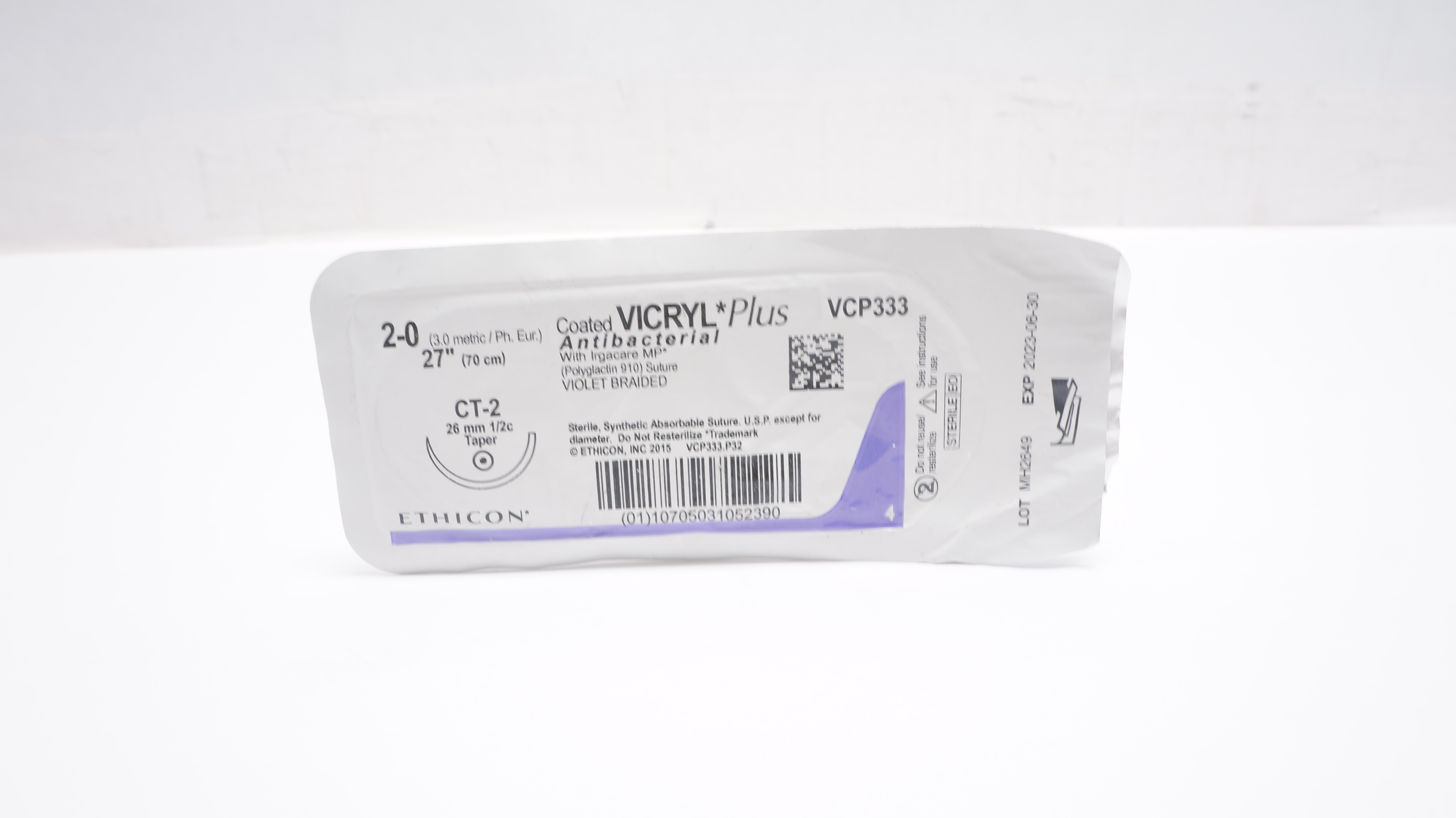 Ethicon VCP333 2-0 Coated VICRYL Polyglactin Stre CT-2 26mm 1/2c Taper 27inch(x)