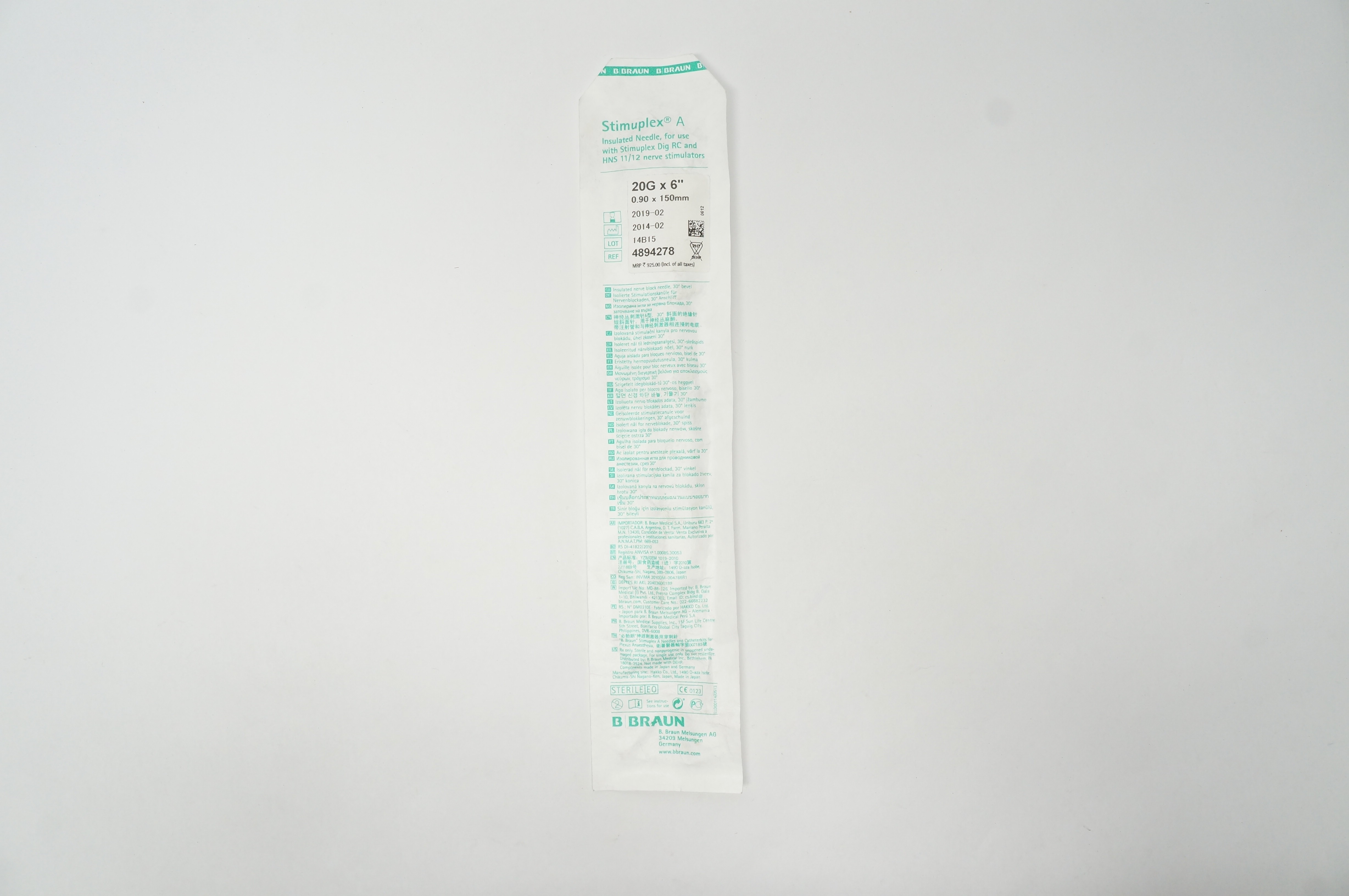 Braun 4894278 Stimuplex A Insulated Ndle 20G x 6inch (x)