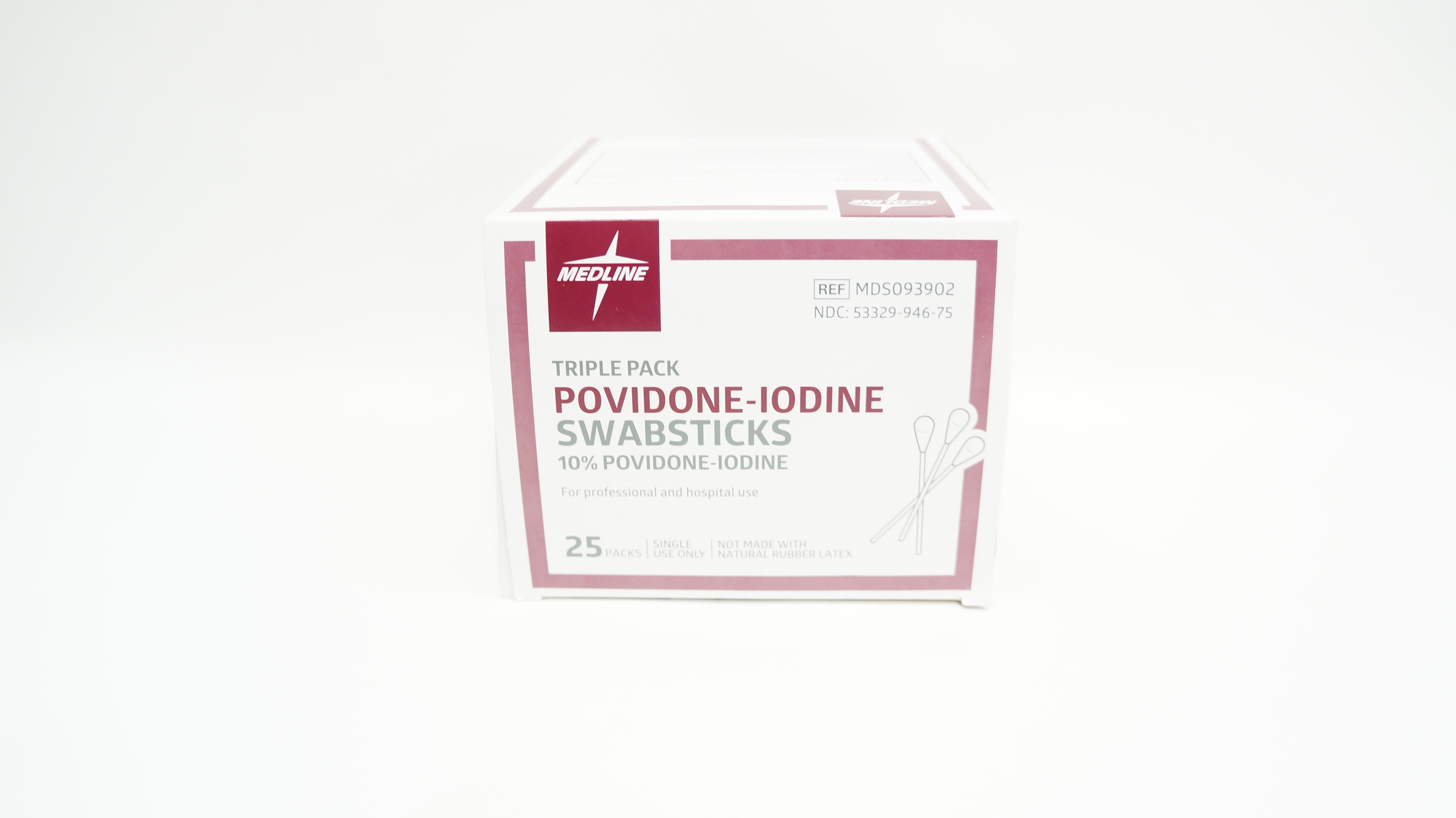 Medline MDS093902 Triple Pack 10% Povidone-Iodine Swabsticks - Box of 25