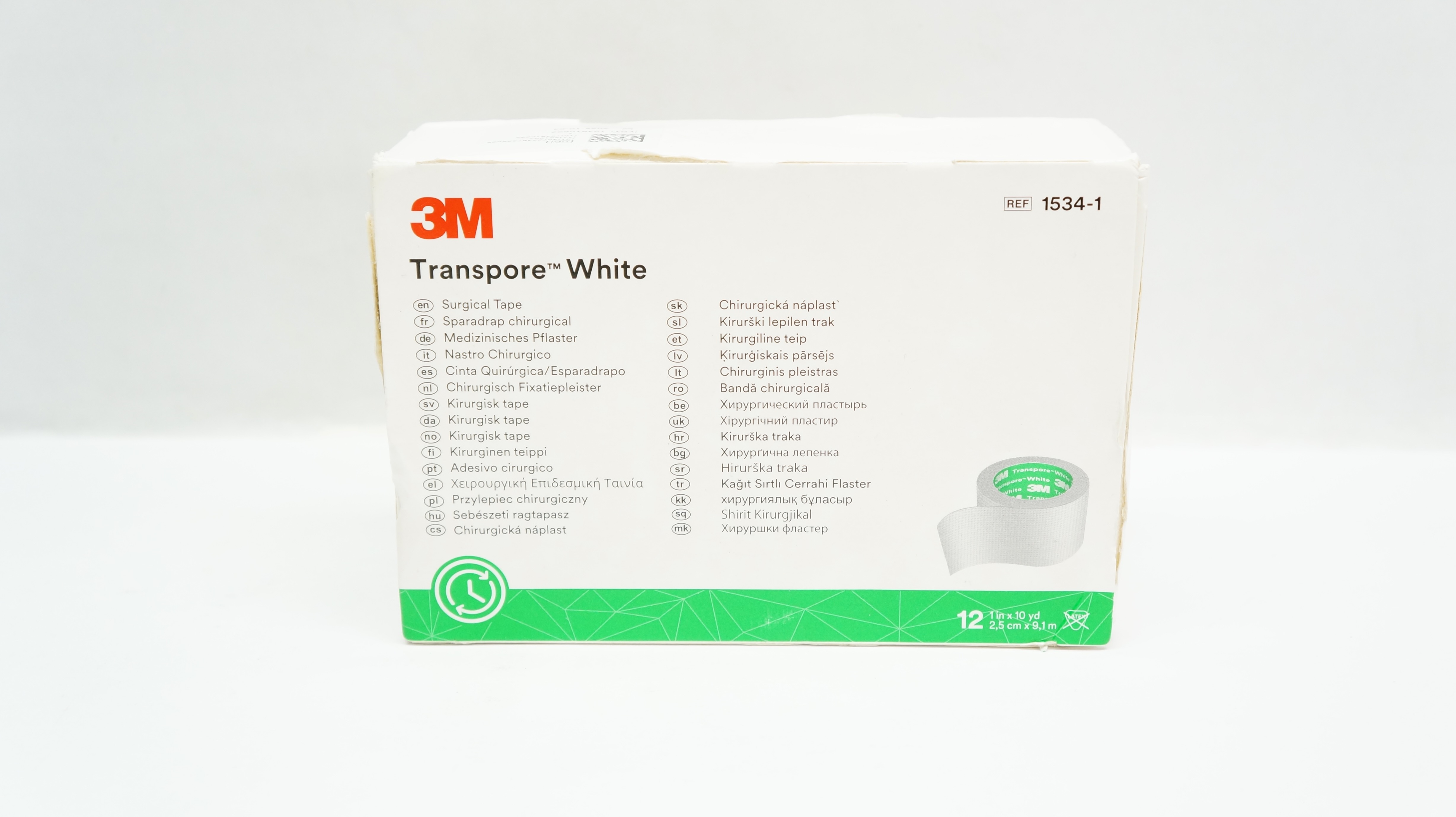 3M 1534-1 Transpore Surgical Tape, White 1inch x 10yd - Box of 12