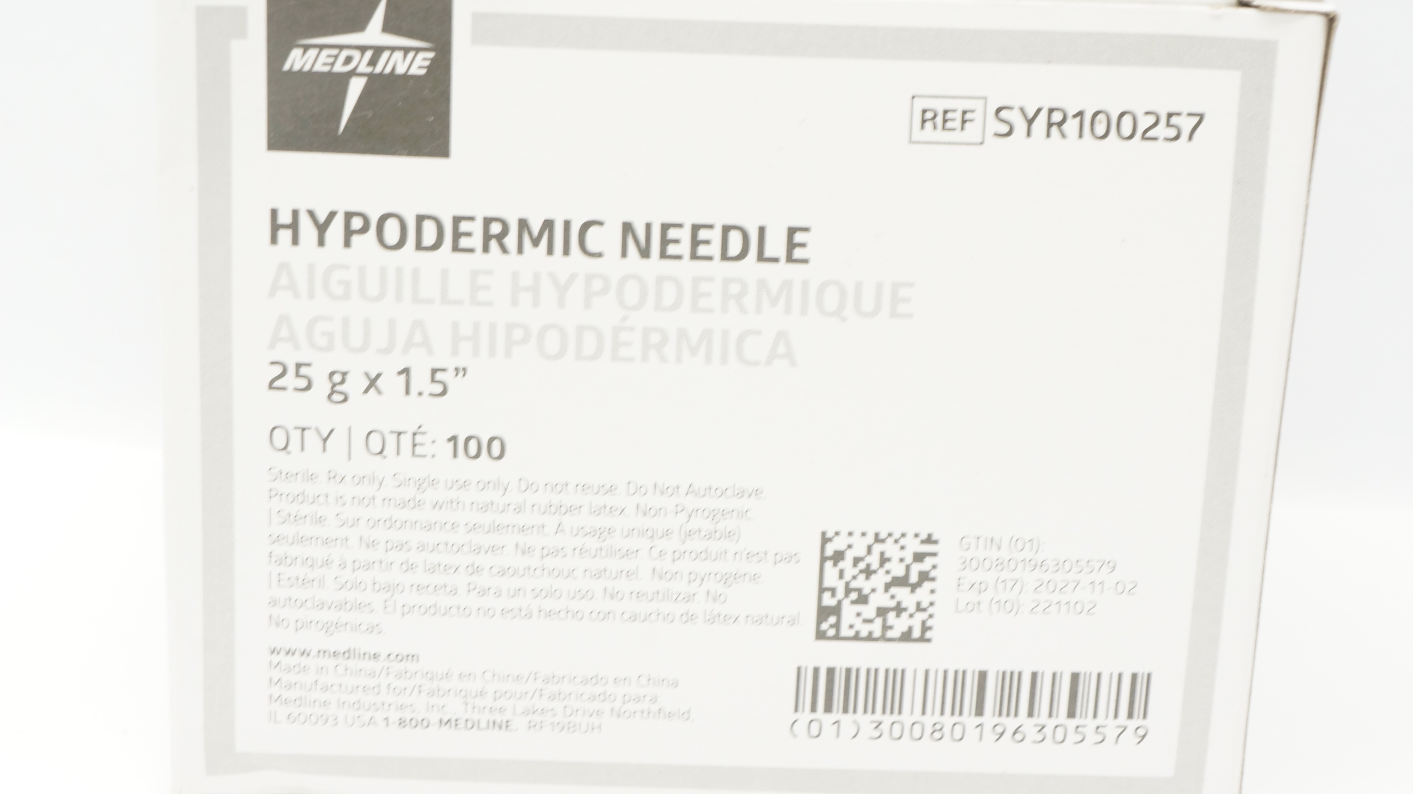 Medline SYR100257 Hypodermic Ndle 25g x 1.5inch - Box of 66