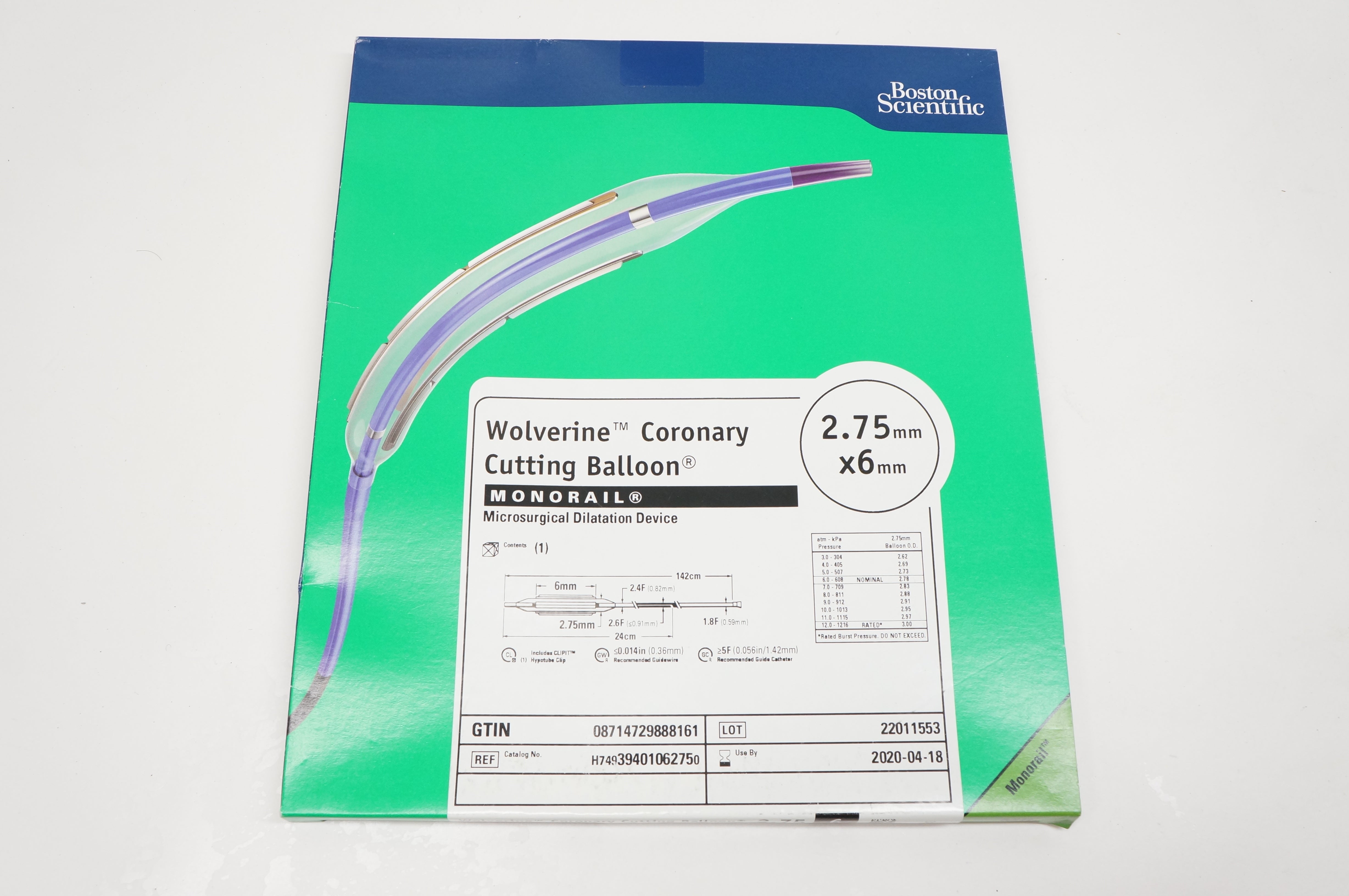 Boston Scientific 3940106275 Wolverine Coronary Cutting Balloon 2.75mm x 6mm(x)