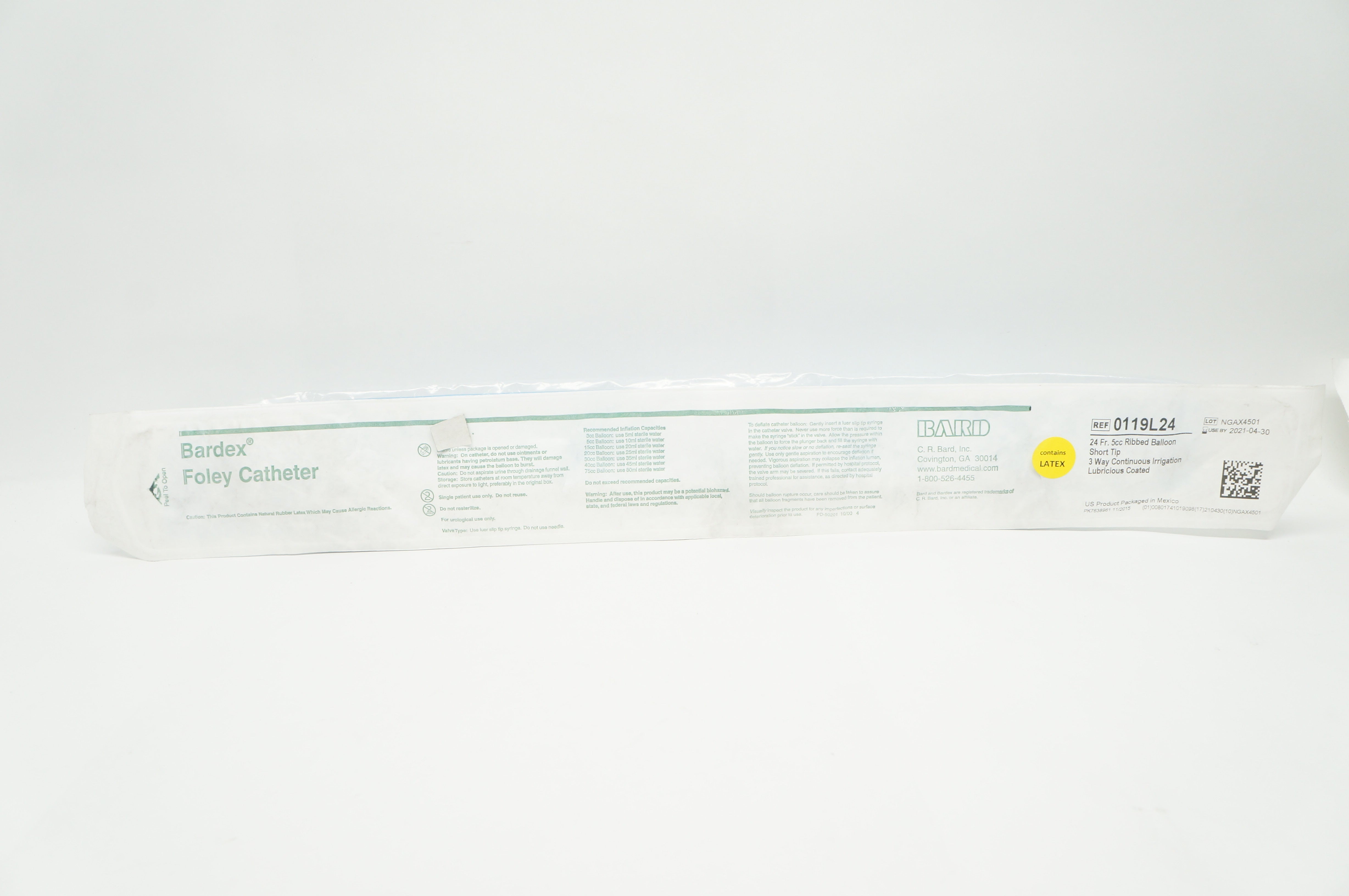 Bard 0119L24 Bardex Foley Cath 3-Way Short Tip Ribbed Balloon 24Fr. 5cc (x)