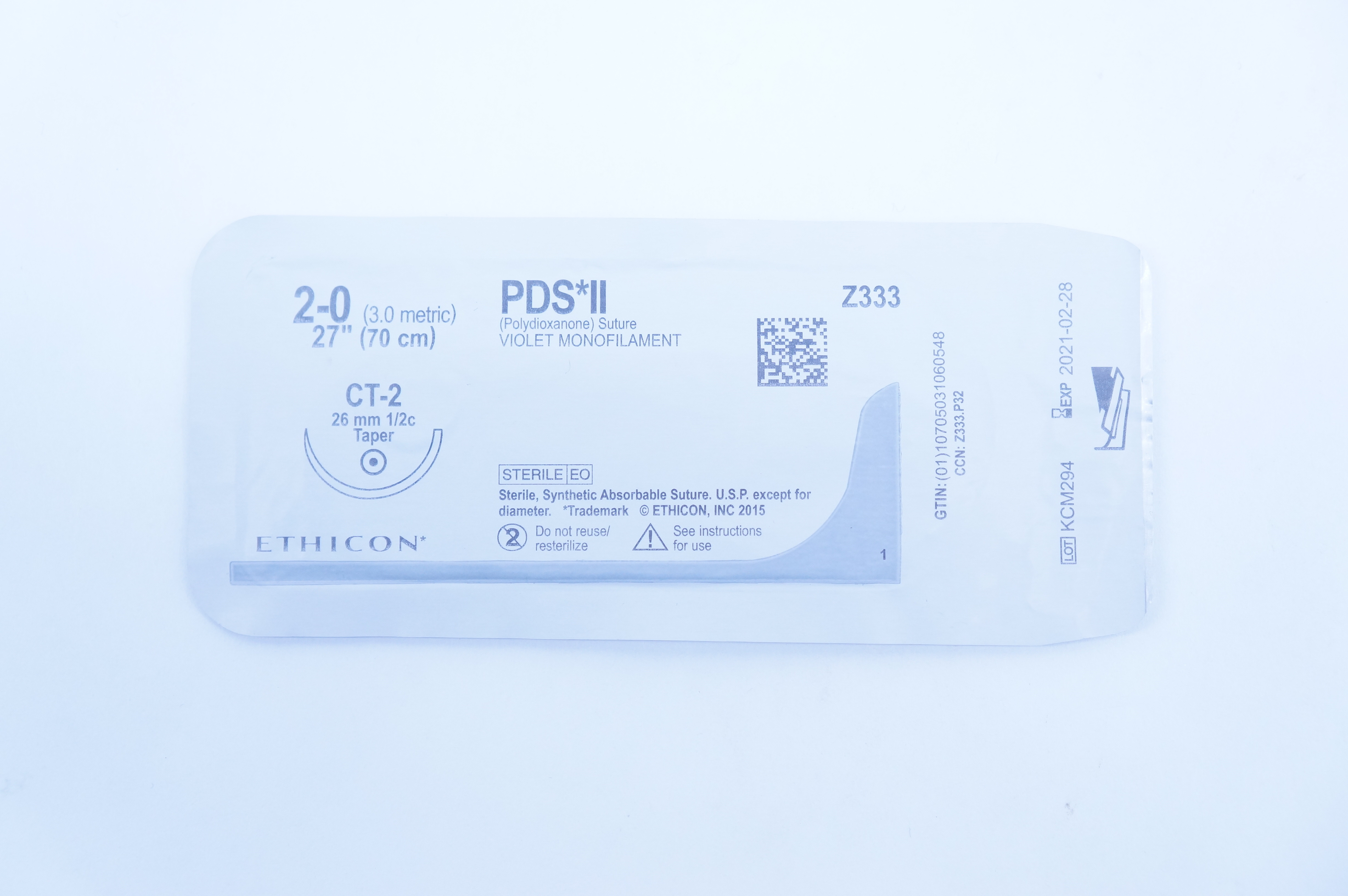 Ethicon Z333 2-0 PDS II, CT-2, 26mm 1/2c Taper, 27inch