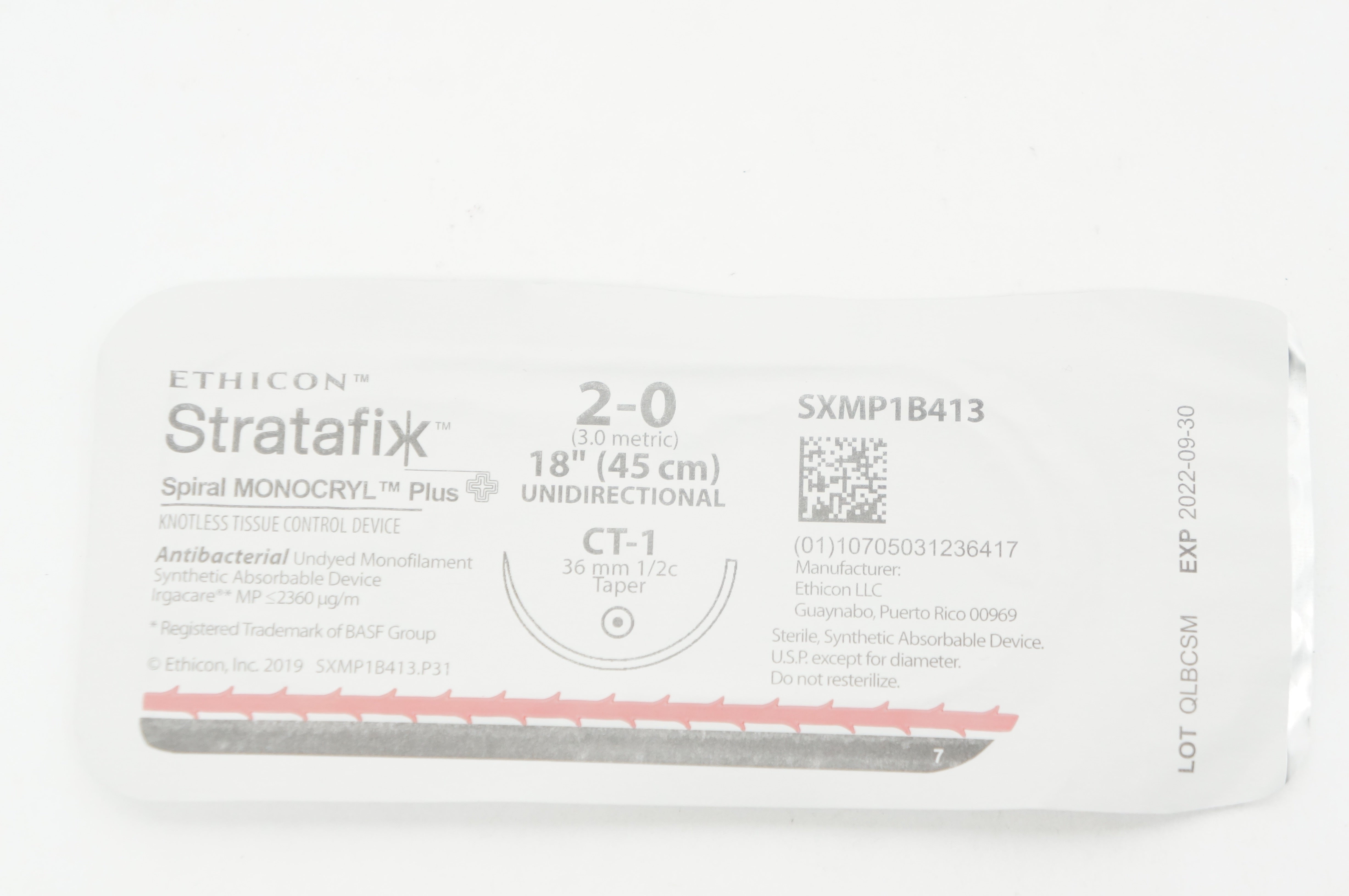 Ethicon SXMP1B413 2-0 STRATAFIX MONOCRYL CT-1 36mm 1/2c Taper, 18inch