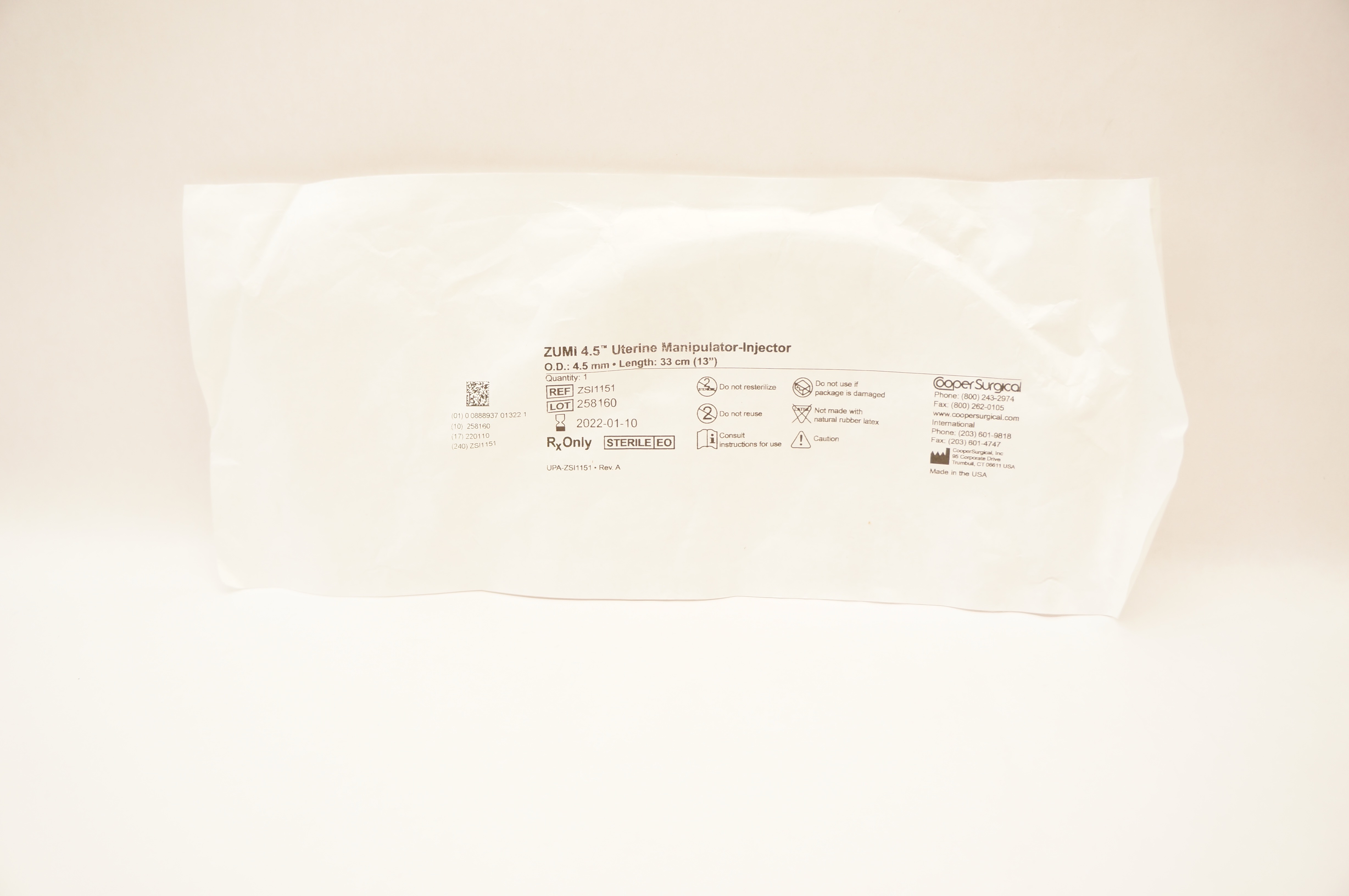 Cooper Surgical ZSI1151 Uterine Manipulator-Injector 4.5mm x 33cm (x)