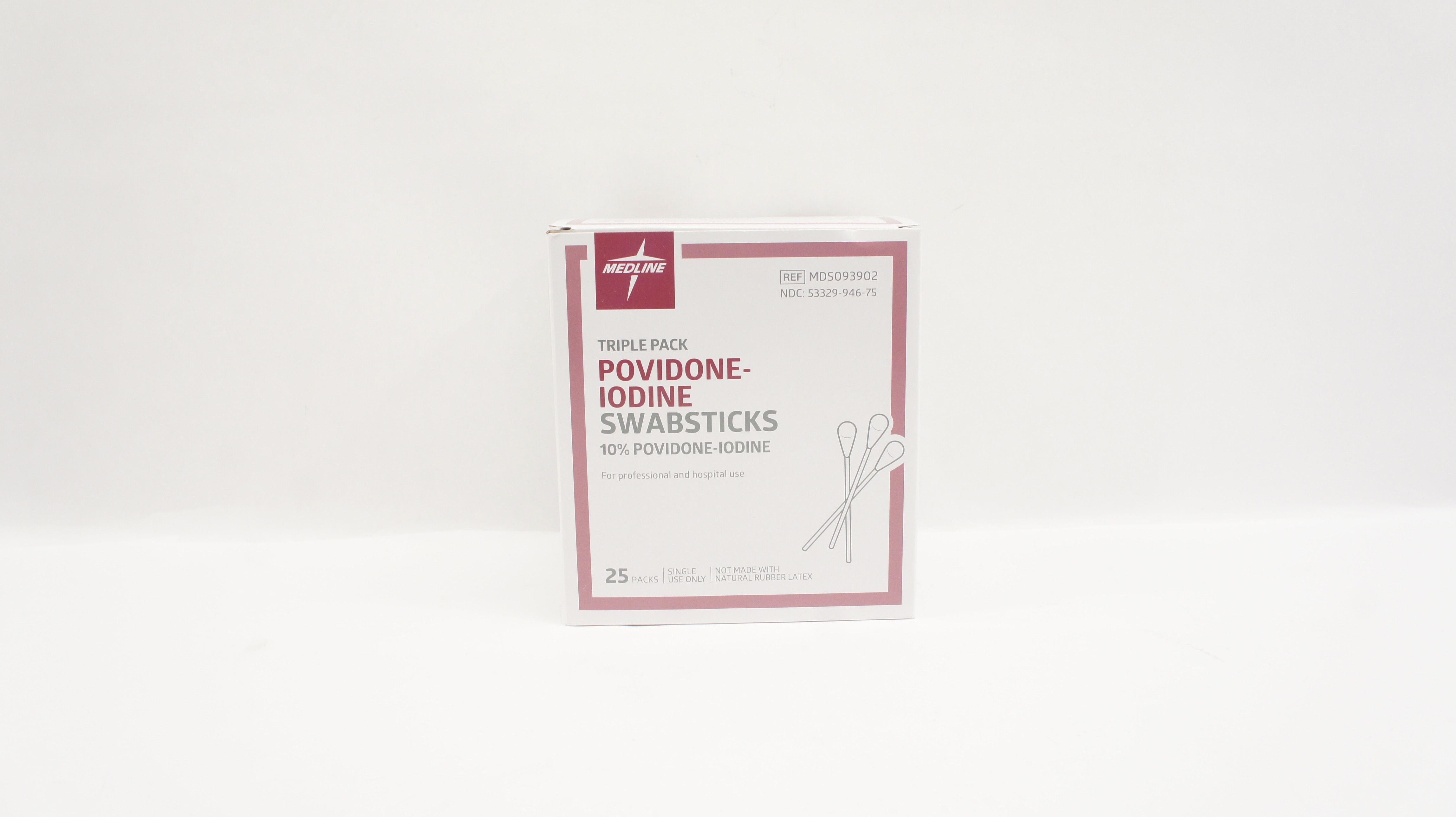 Medline MDS093902 Triple Pack 10% Povidone-Iodine Swabsticks - Box of 25