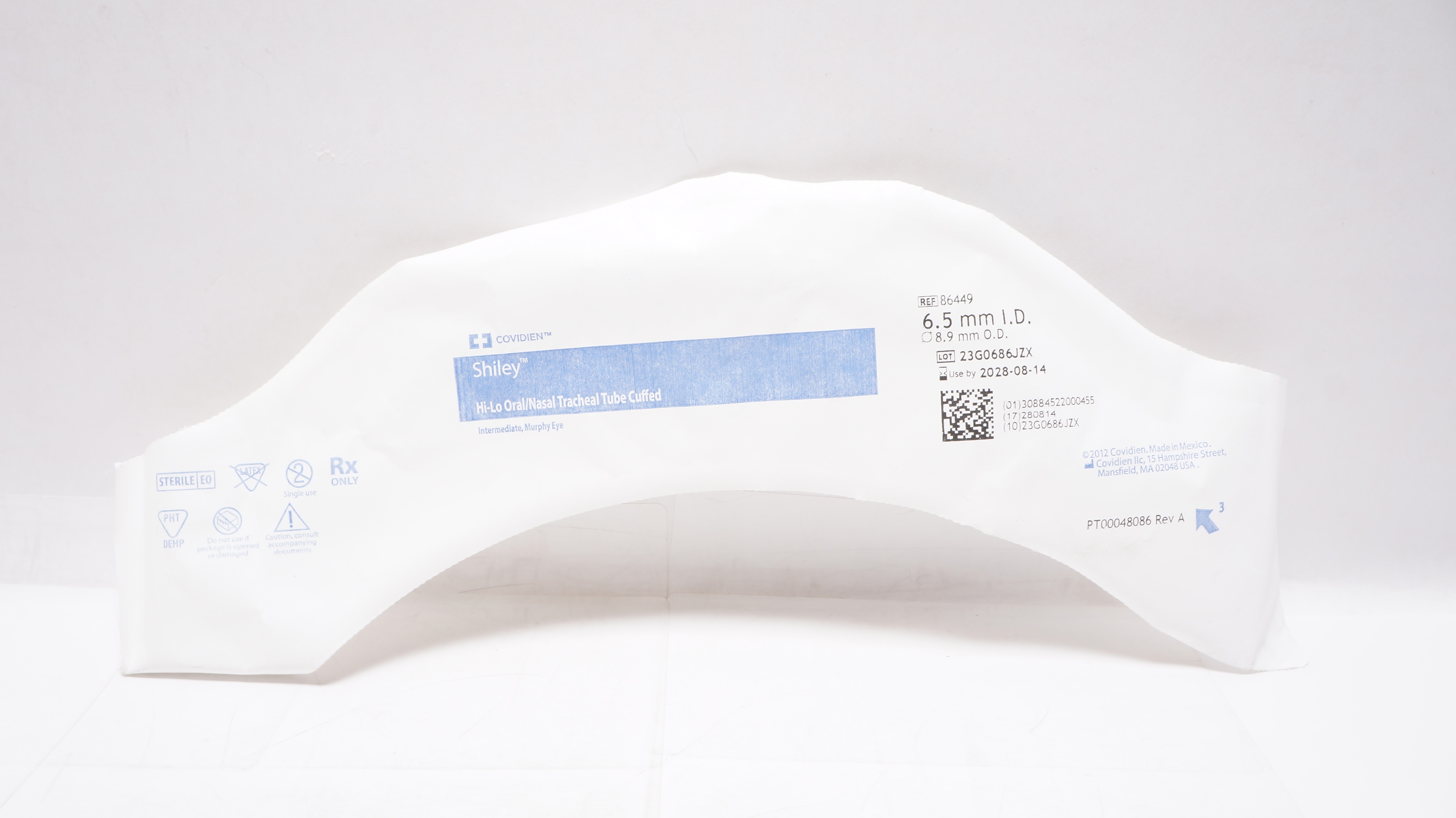 Covidien 86449 Shiley Hi-Lo Oral/Nasal Tracheal Tube Cuffed 6.5mm ID x 8.9mm OD