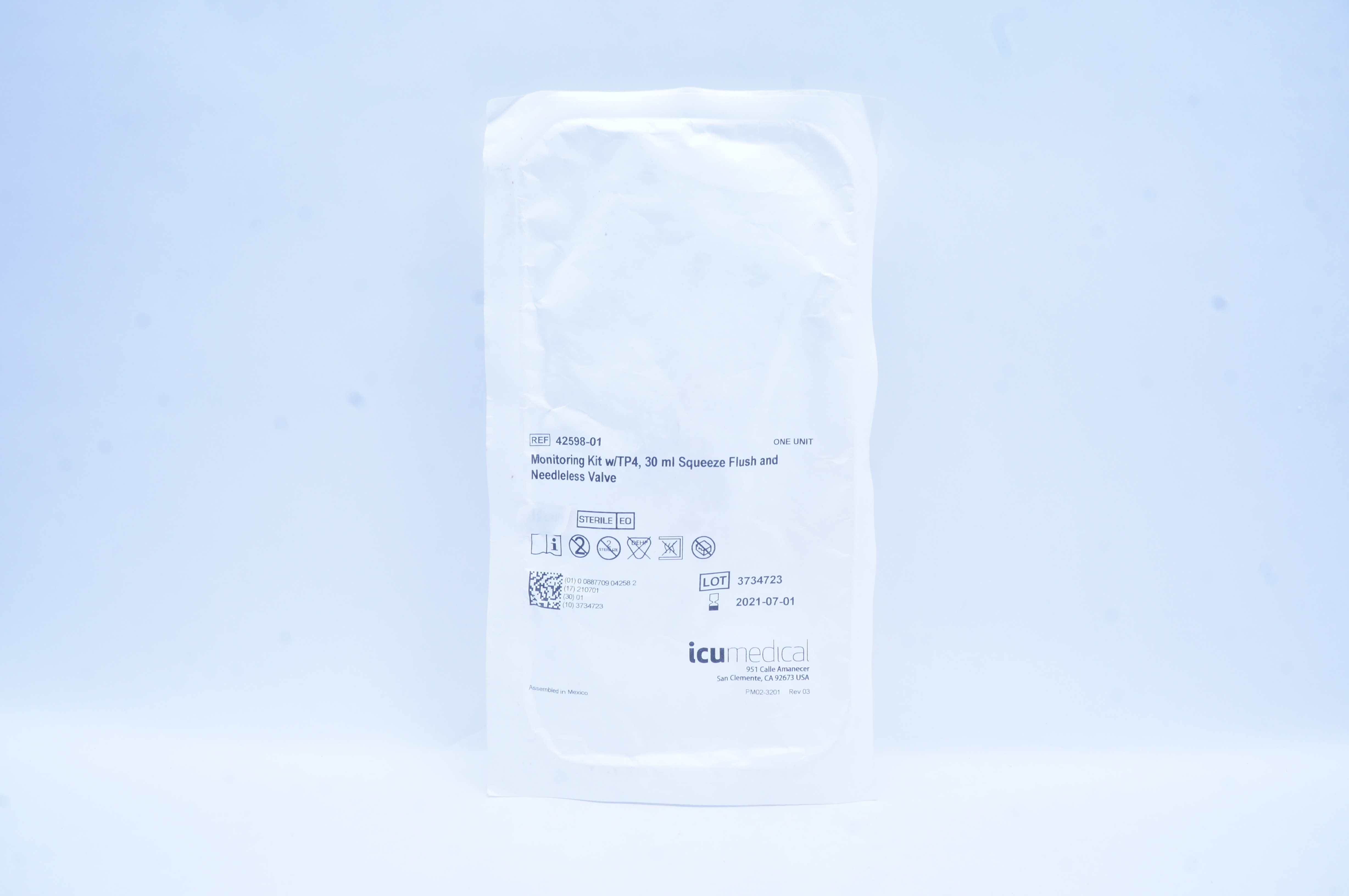 ICU Medical 42598-01 Monitoring Kit w/TP4, 30ml Squeeze Flush & Needleless Valve