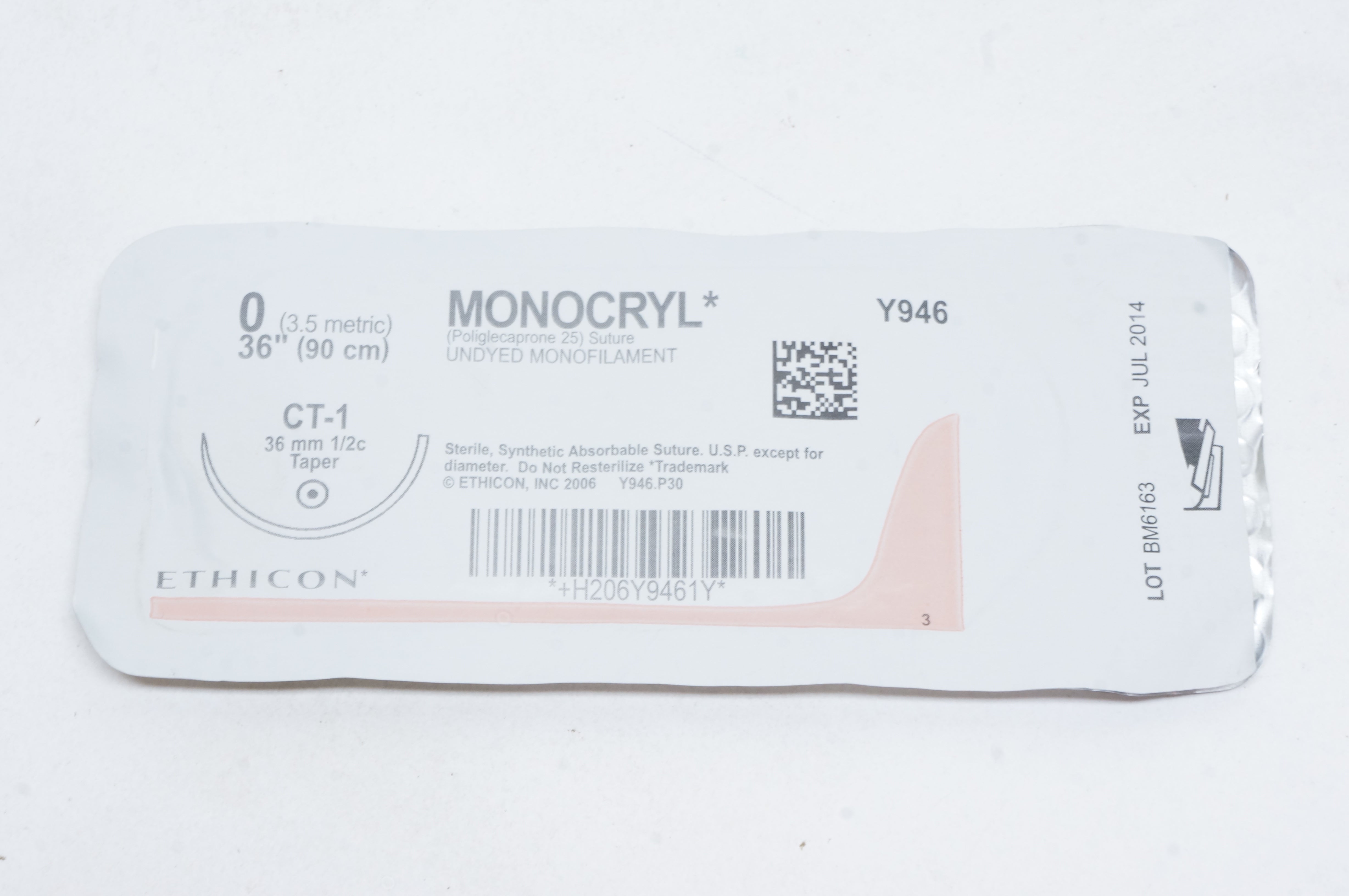 Ethicon Y946 0 MONOCRYL, CT-1, 36mm 1/2c Taper, 36inch (x)