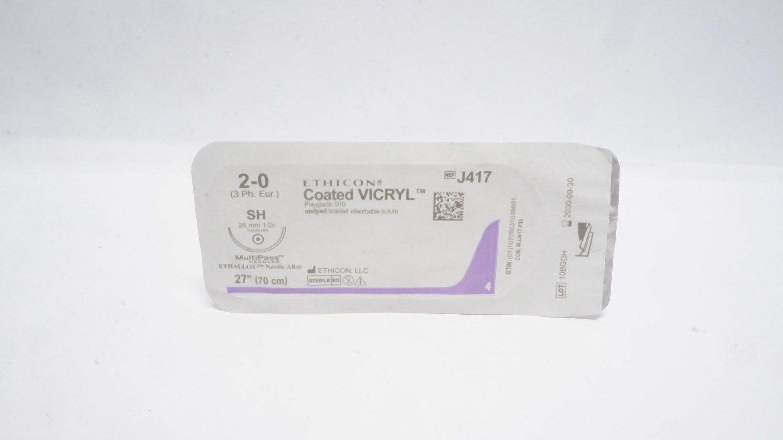 ETHICON J417 Coated VICRYL Suture 2-0 SH 27" Undyed