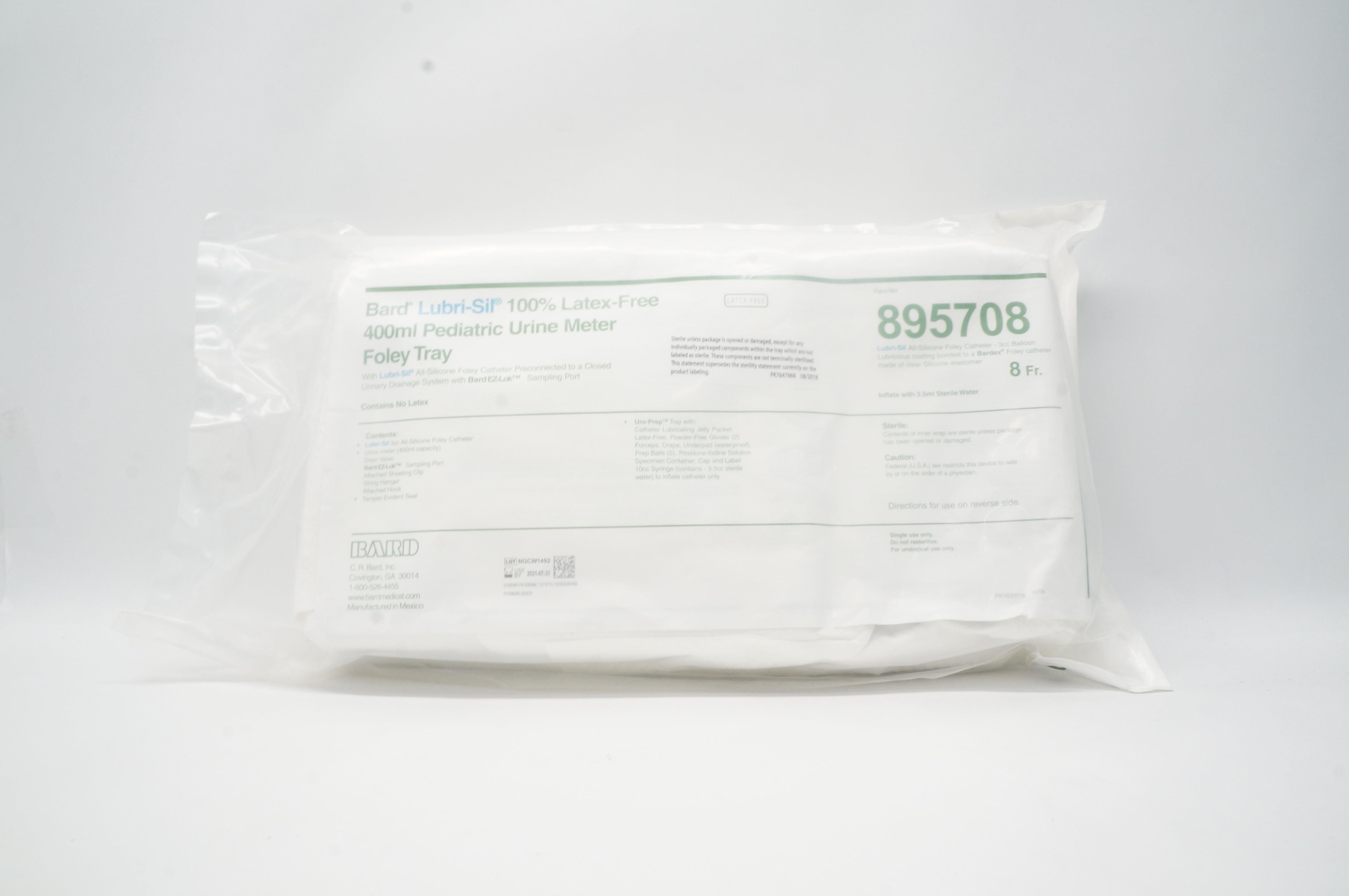 Bard 895708 Lubri-Sil Pediatric Urine Meter Foley Tray 400ml 8Fr