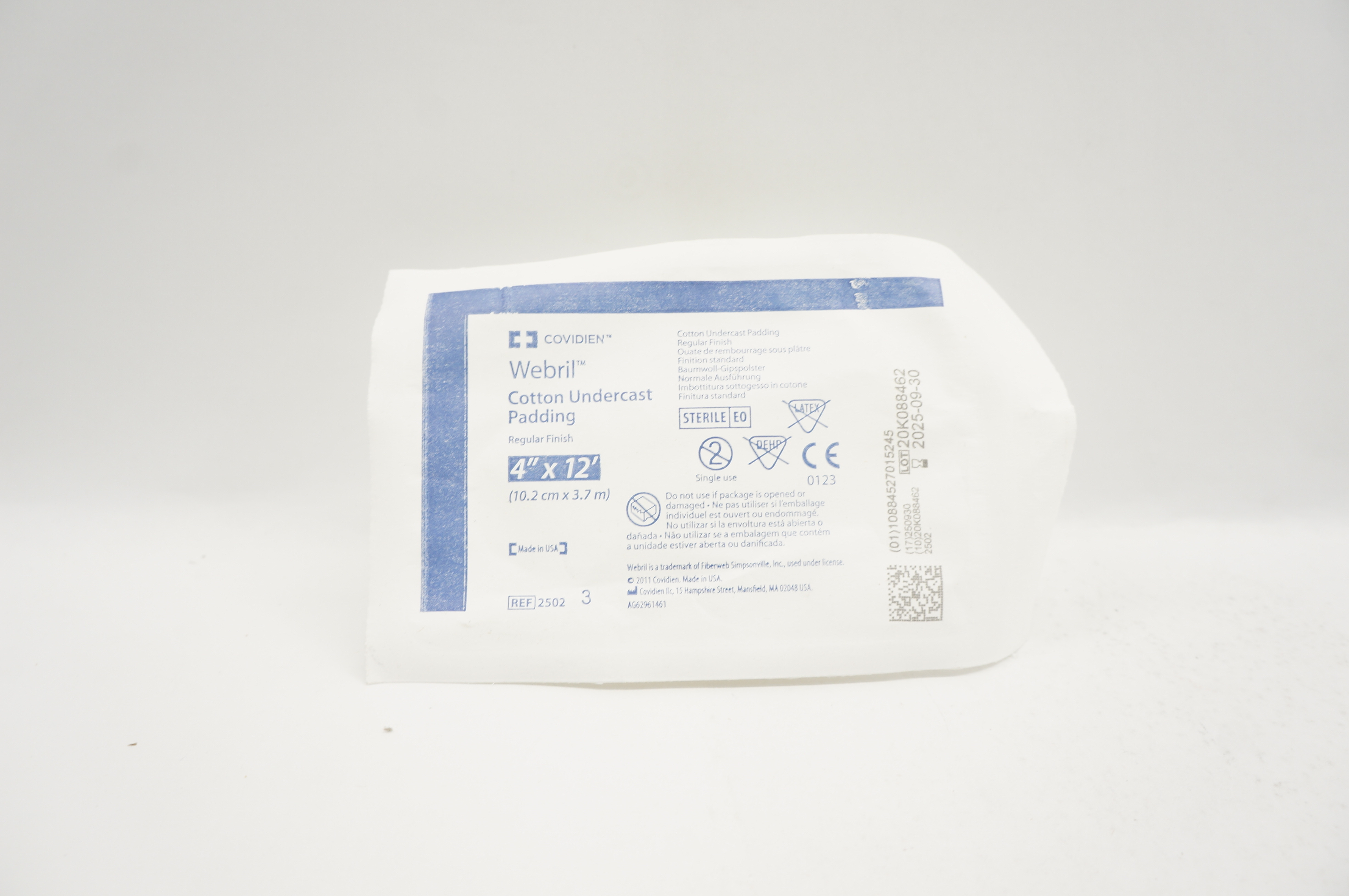 Covidien 2502 Webril Cotton Undercast Padding Regular Finish 4inch x 12 Ft.