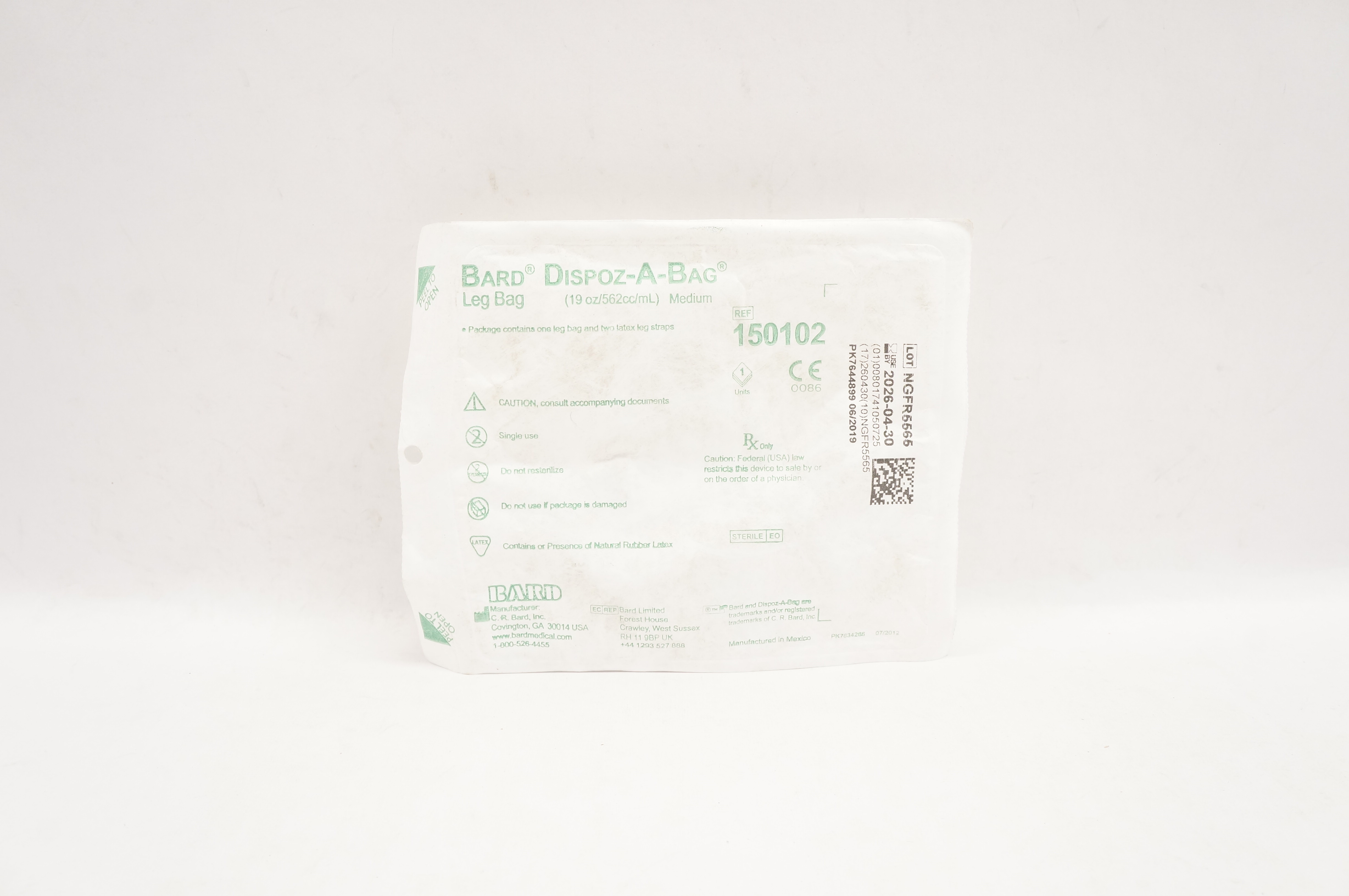 Bard 150102 Dispoz-A-Bag Leg Bag 19oz/562cc/mL Medium