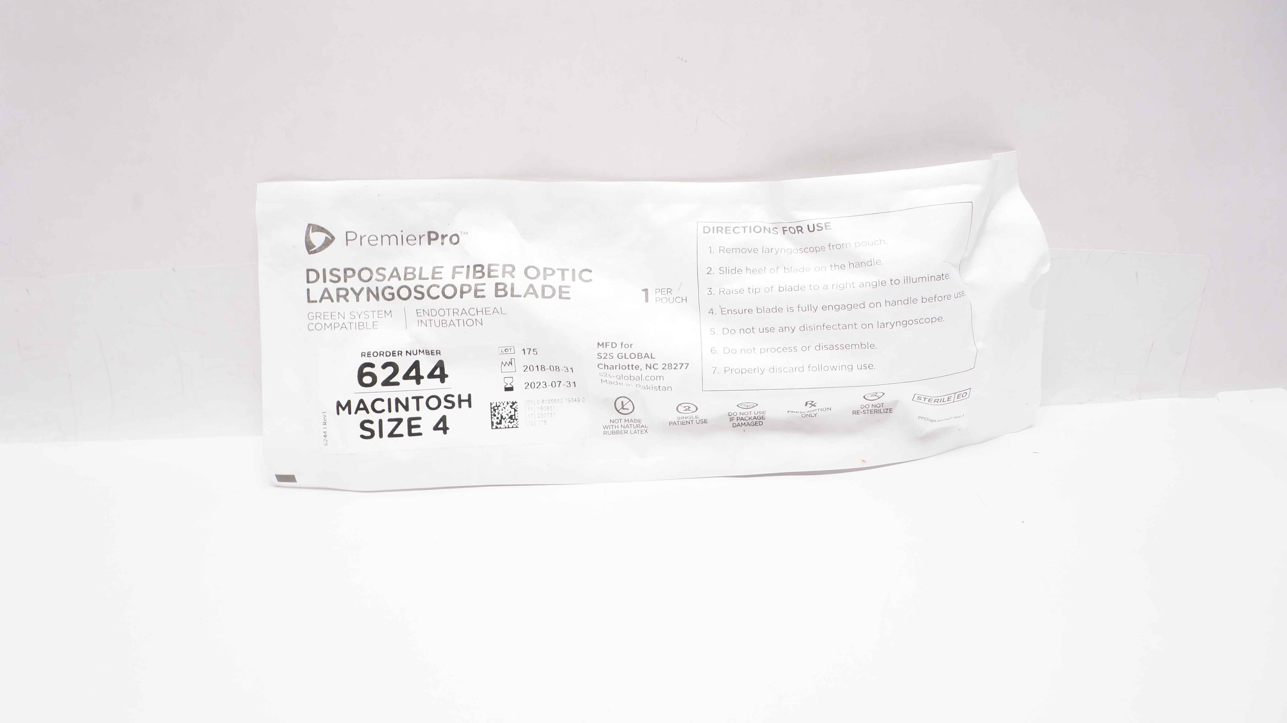 PremierPro 6244 Disposable Fiber Optic Laryngoscope Blade Size 4 (x)