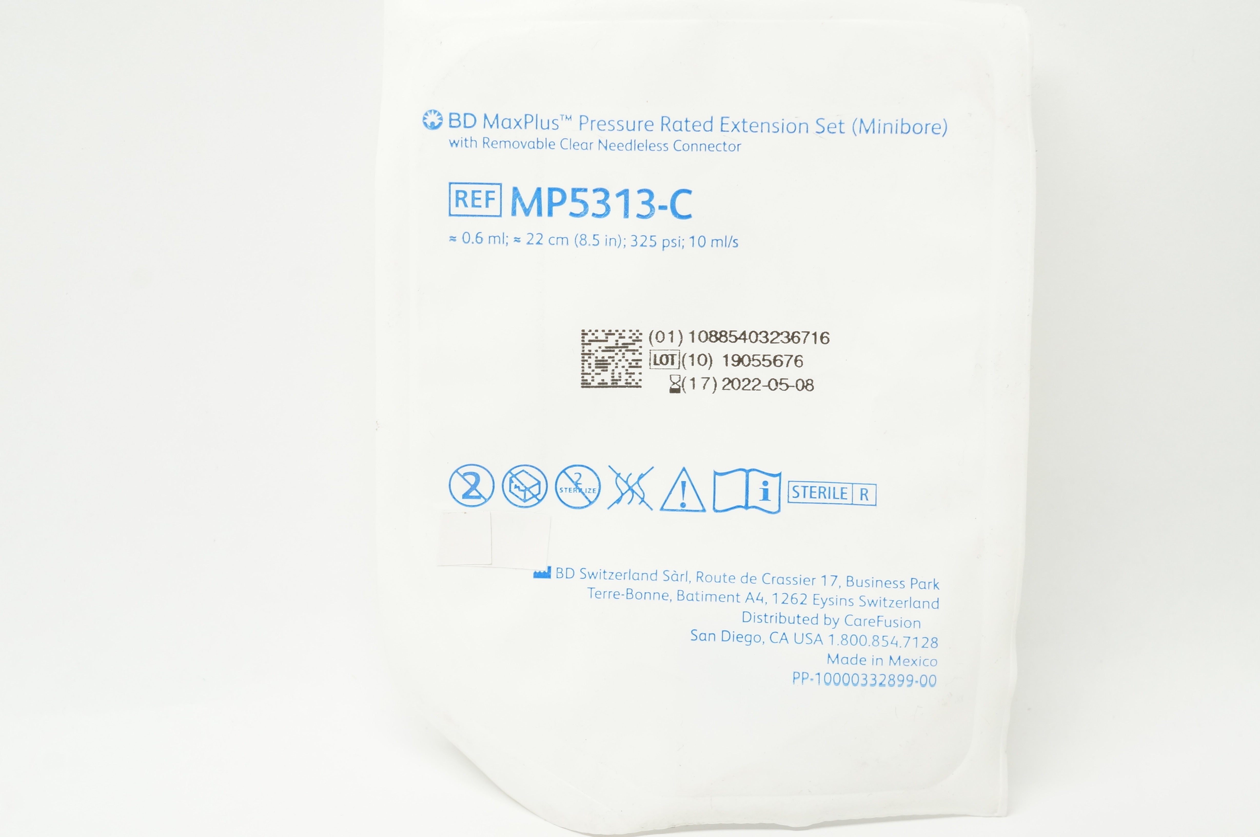 BD MP5313-C MaxPlus Pressure Rated Extension Set  0.6ml x 8.5inch