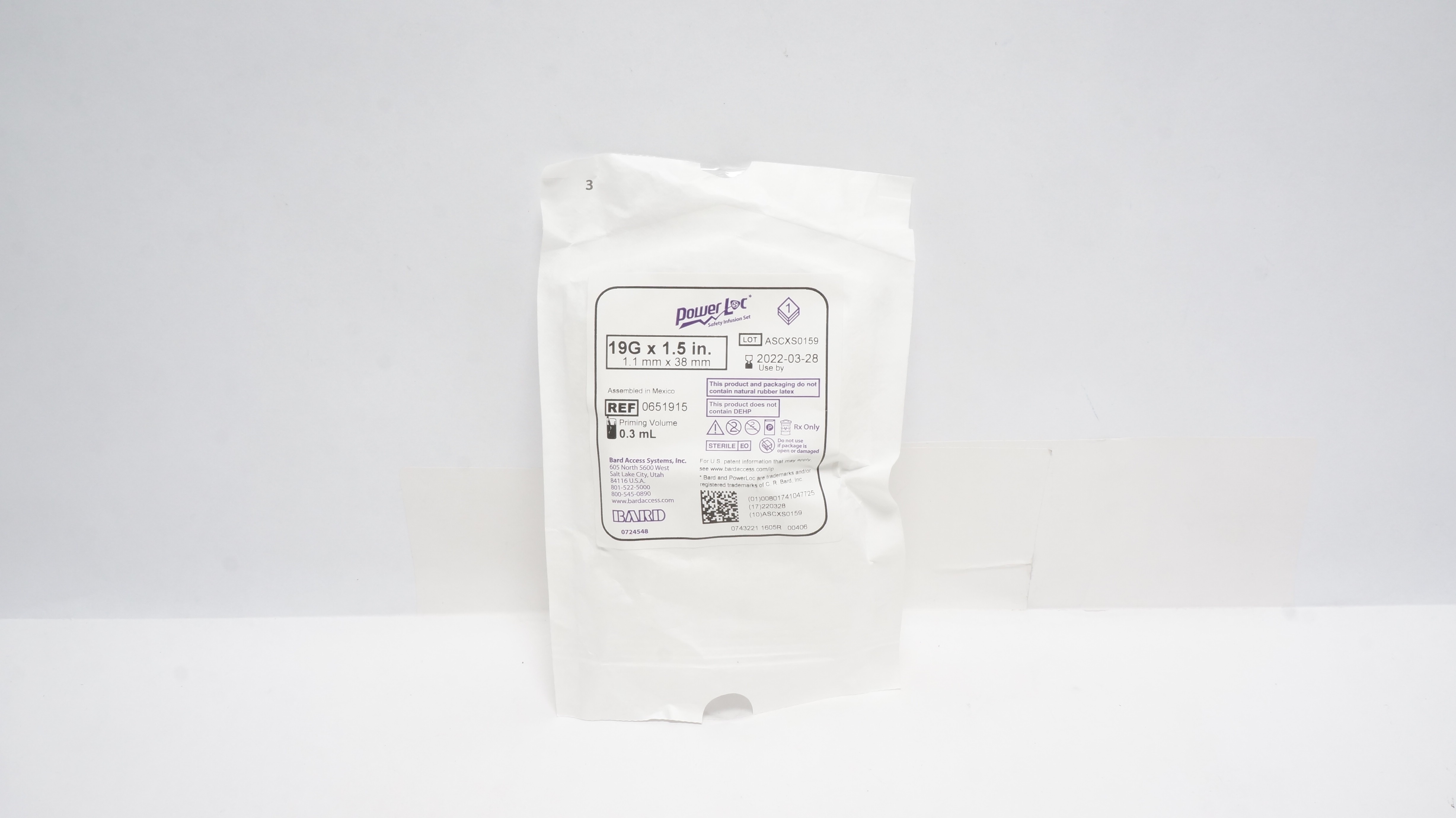 Bard 0651915 PowerLoc Safety Infusion Set 19G x 1.5In, 0.3mL (x)